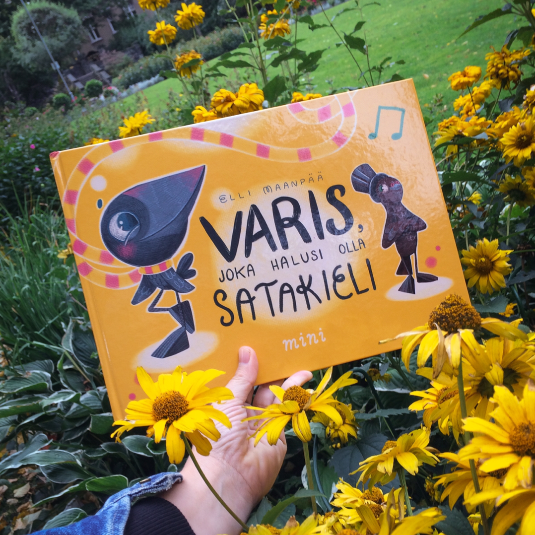 Discover the children's book 'Varis, joka halusi olla satakieli' by illustrator and author Elli Maanpää.