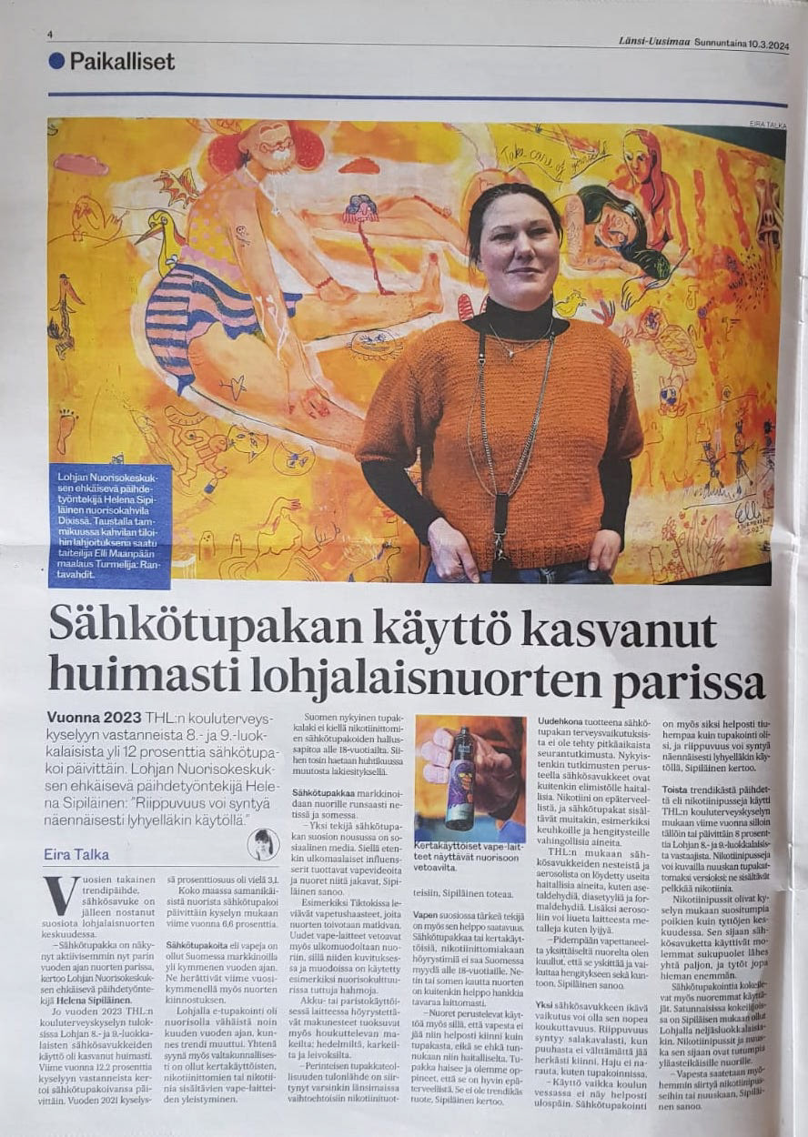 10.3.2024 - Länsi-Uusimaa: The article is not about me but my interactive painting installation in the backdrop.