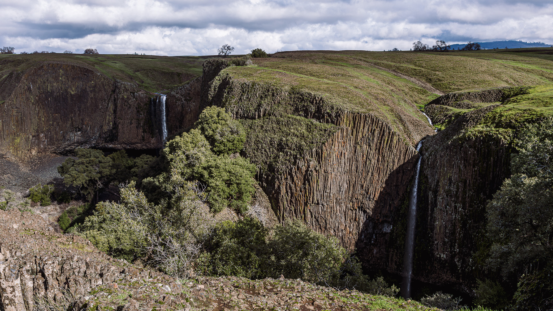 Phantom Falls, two of the seasonal water falls on table mountain in northern california
