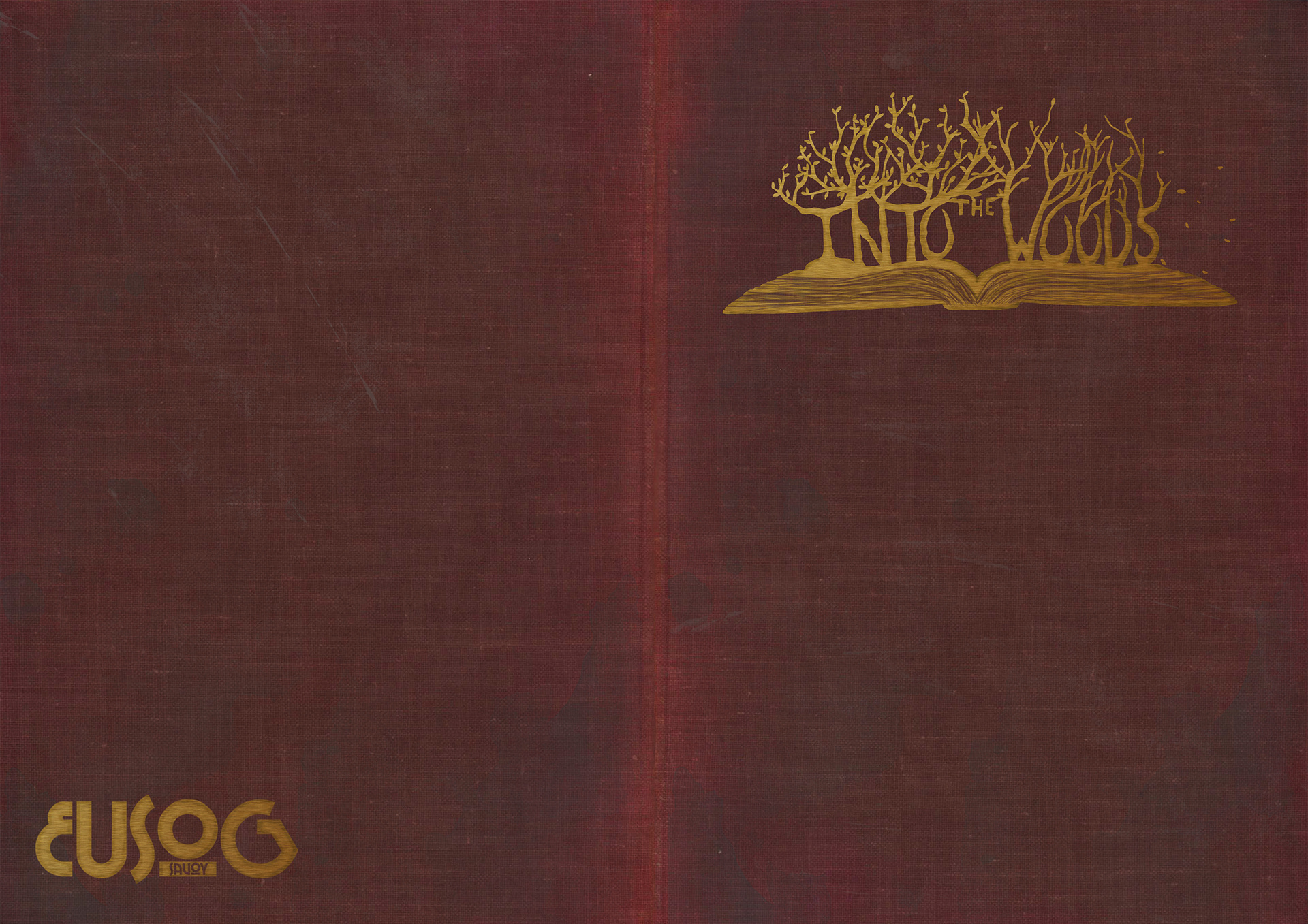 The programme cover for Eusog's production of 'Into the Woods', featuring the logo created for the show and designed to look like an old book