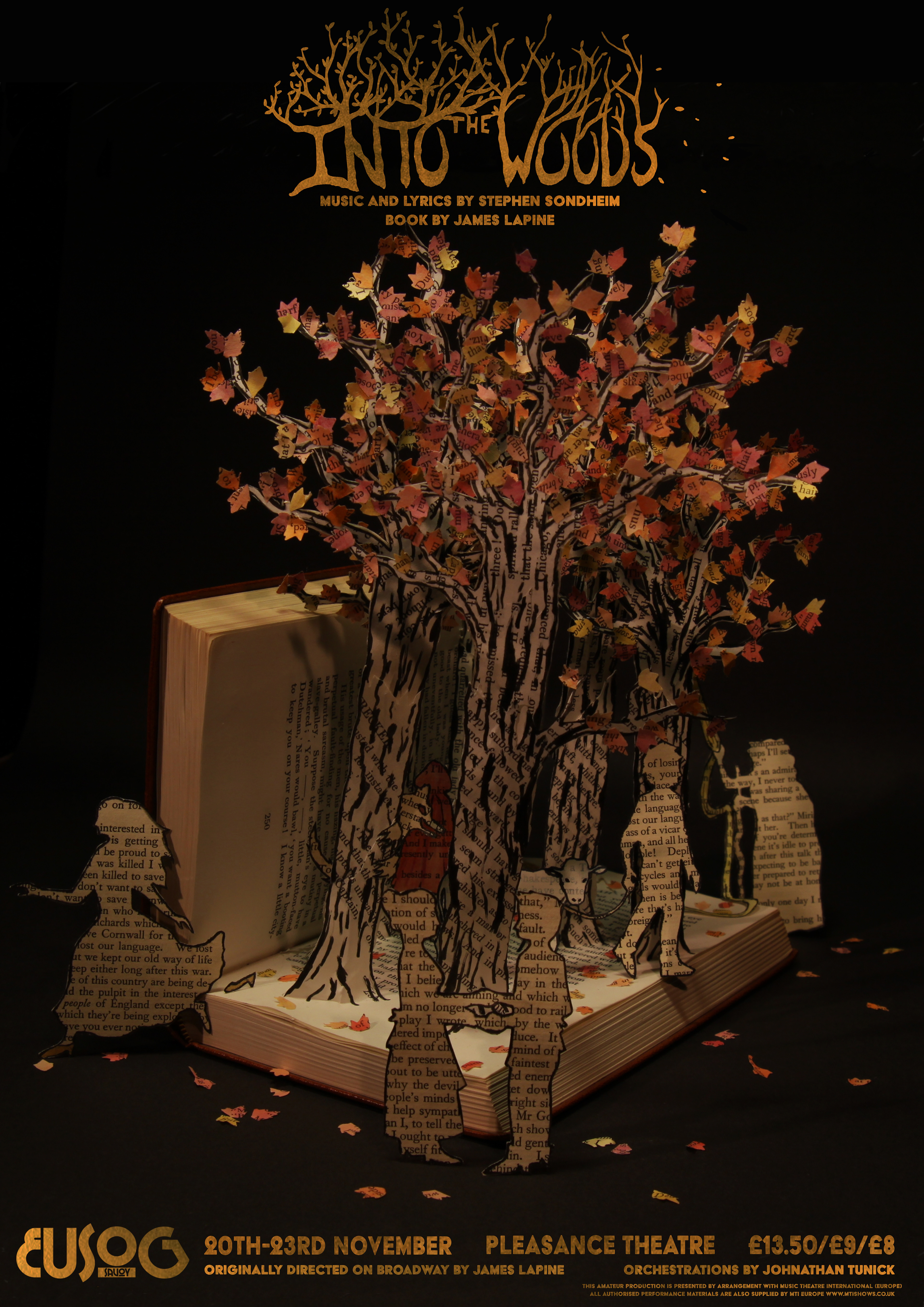 The poster created for Eusog's production of 'Into the Woods' using a sculptural book I created for the publicity