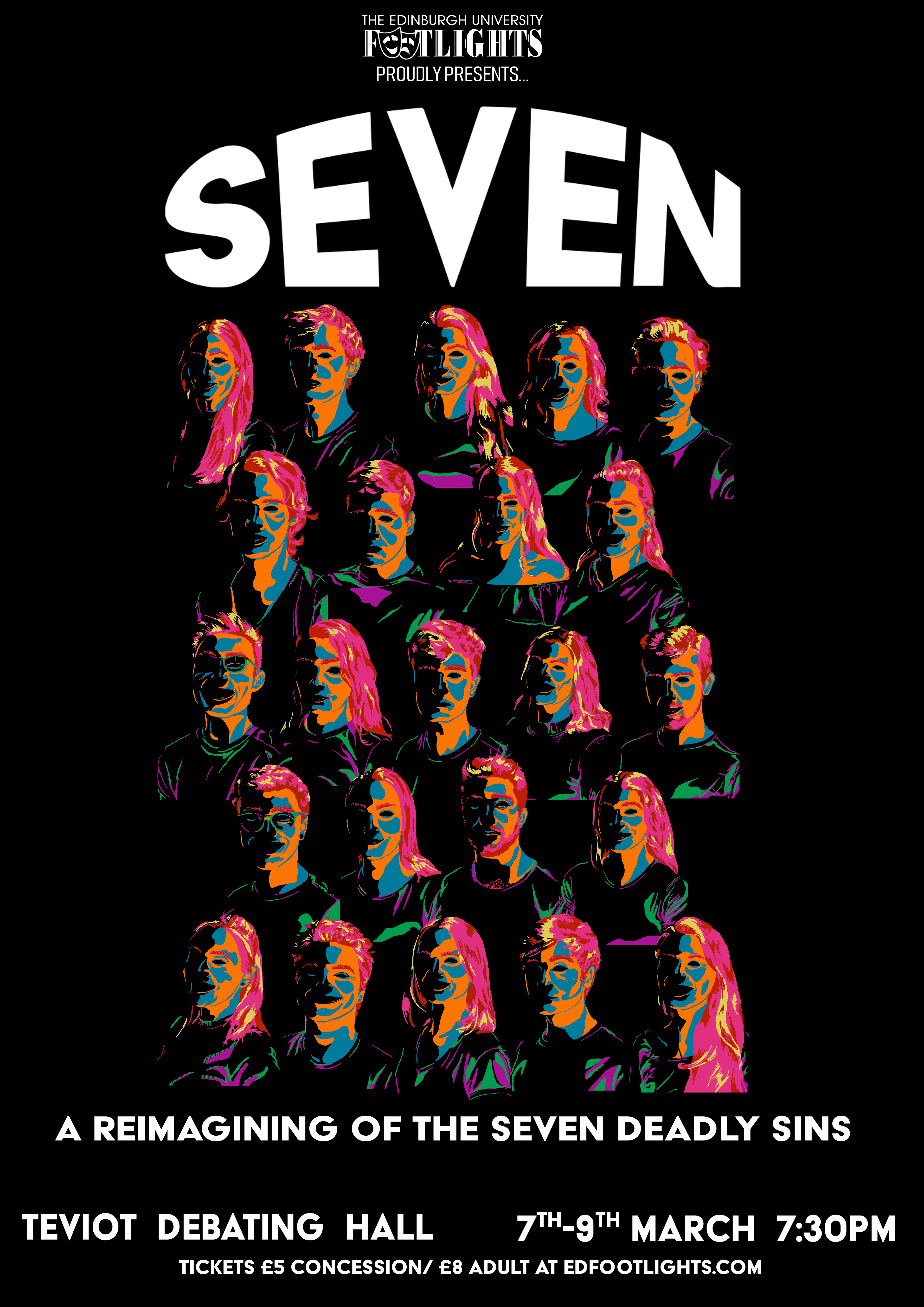 The poster for Footlight's 2019 production based upon the seven deadly sins