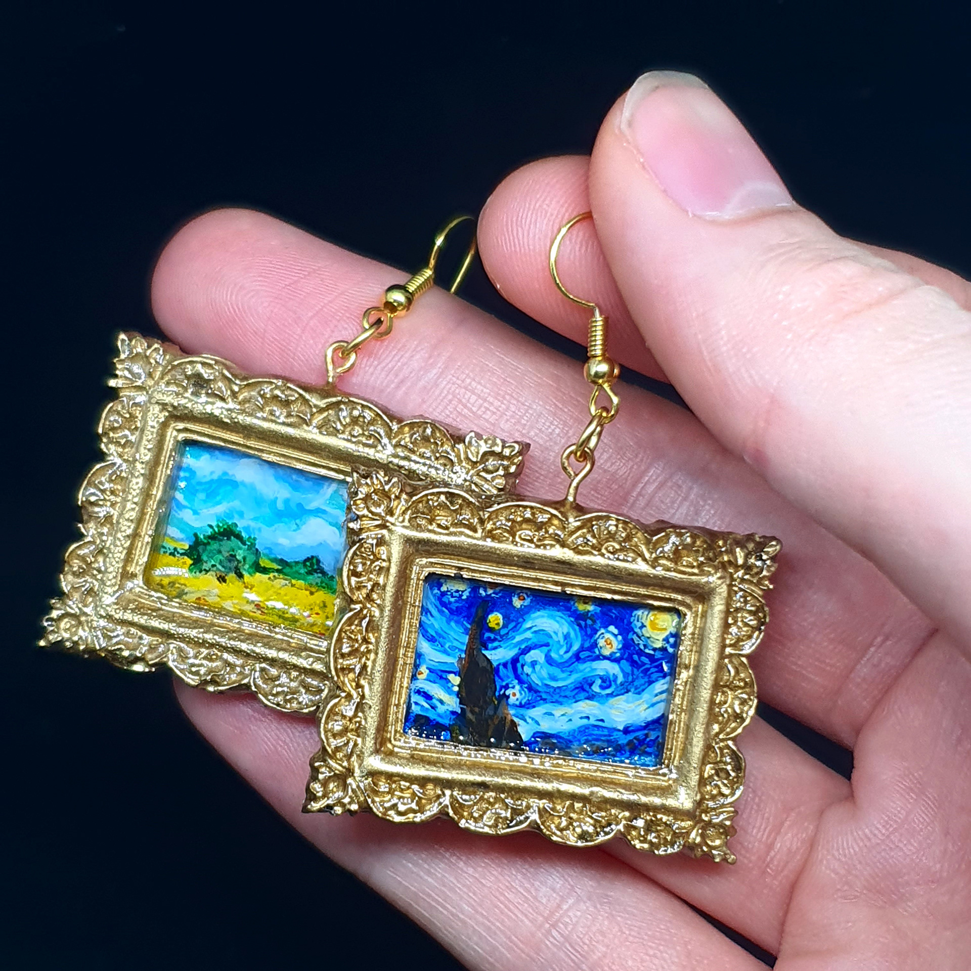 Hand painted 2cm x 1cm acrylic paintings in a sculpted and resin cast frame