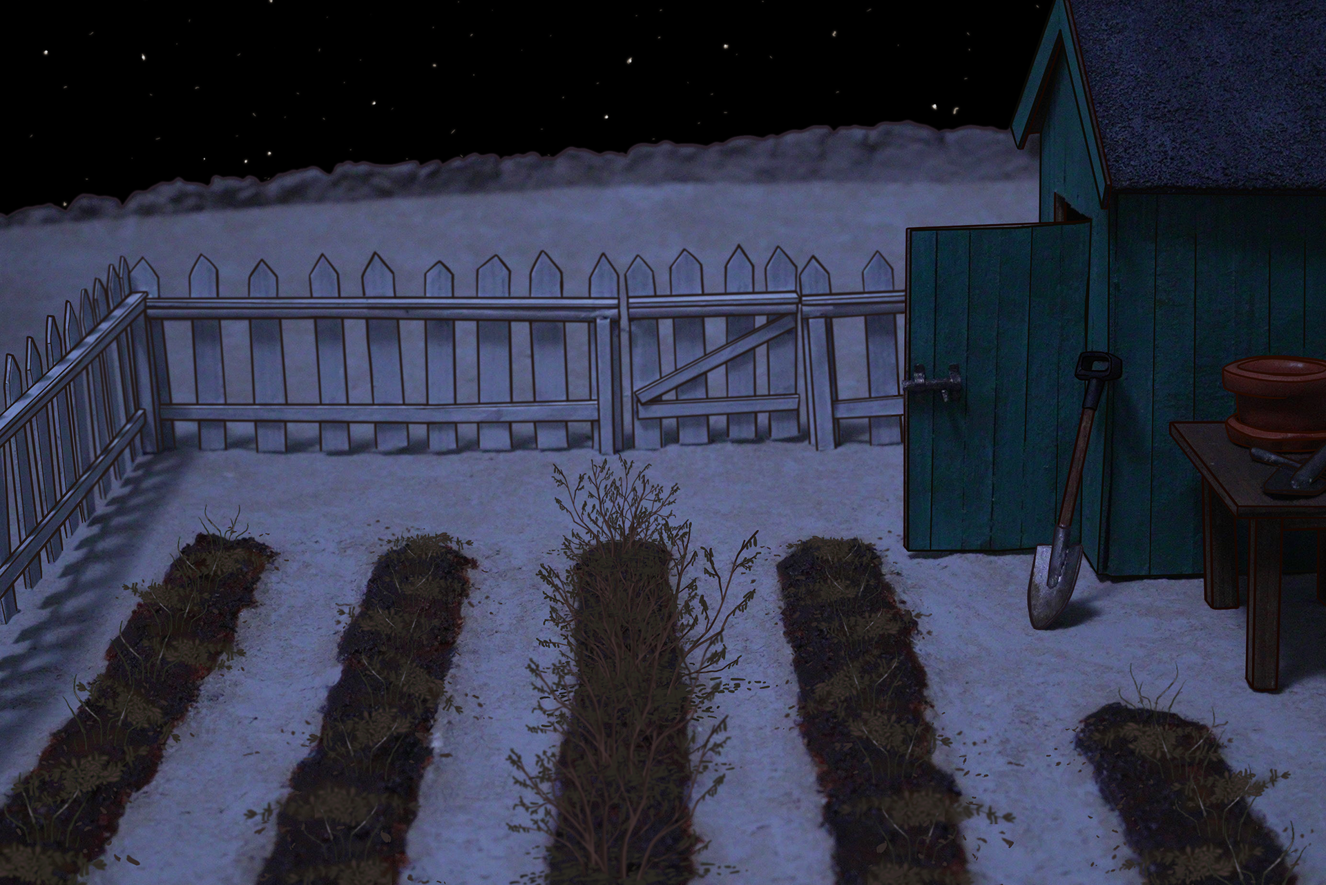 Backgrounds blending photographic textures, and set making, with 2D artwork and painting