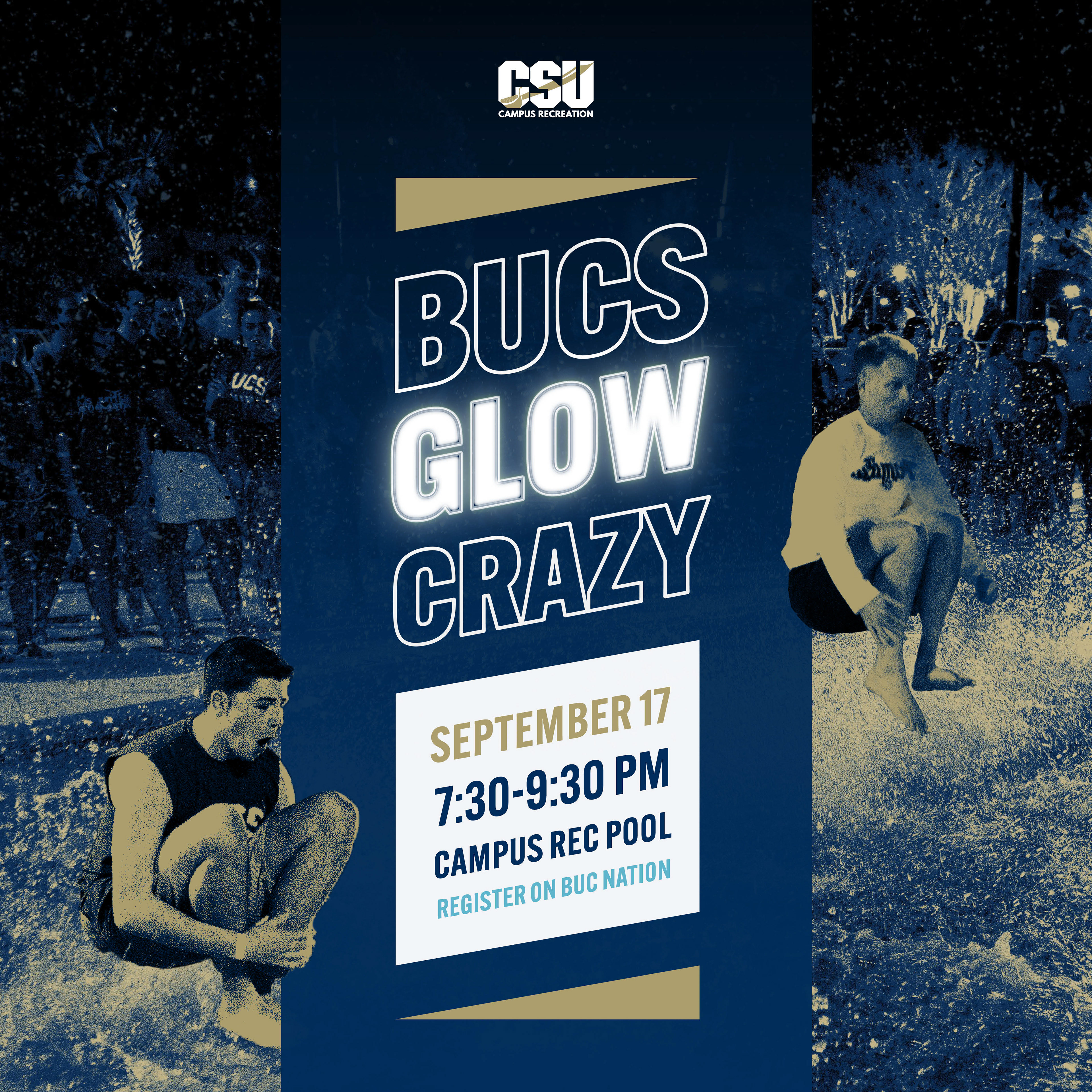 Print/social media graphics for Bucs Glow Crazy event