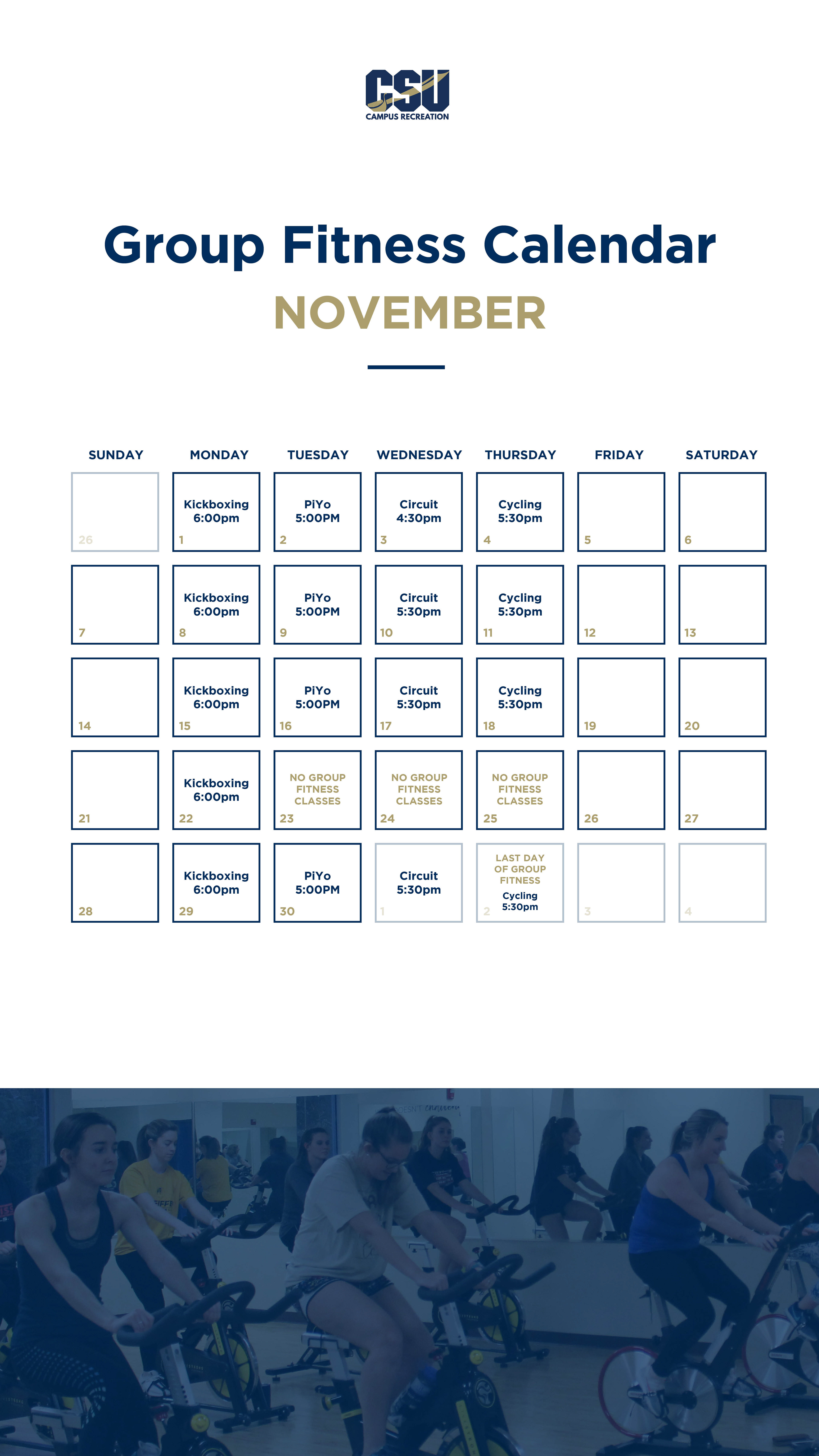 Group fitness calendar