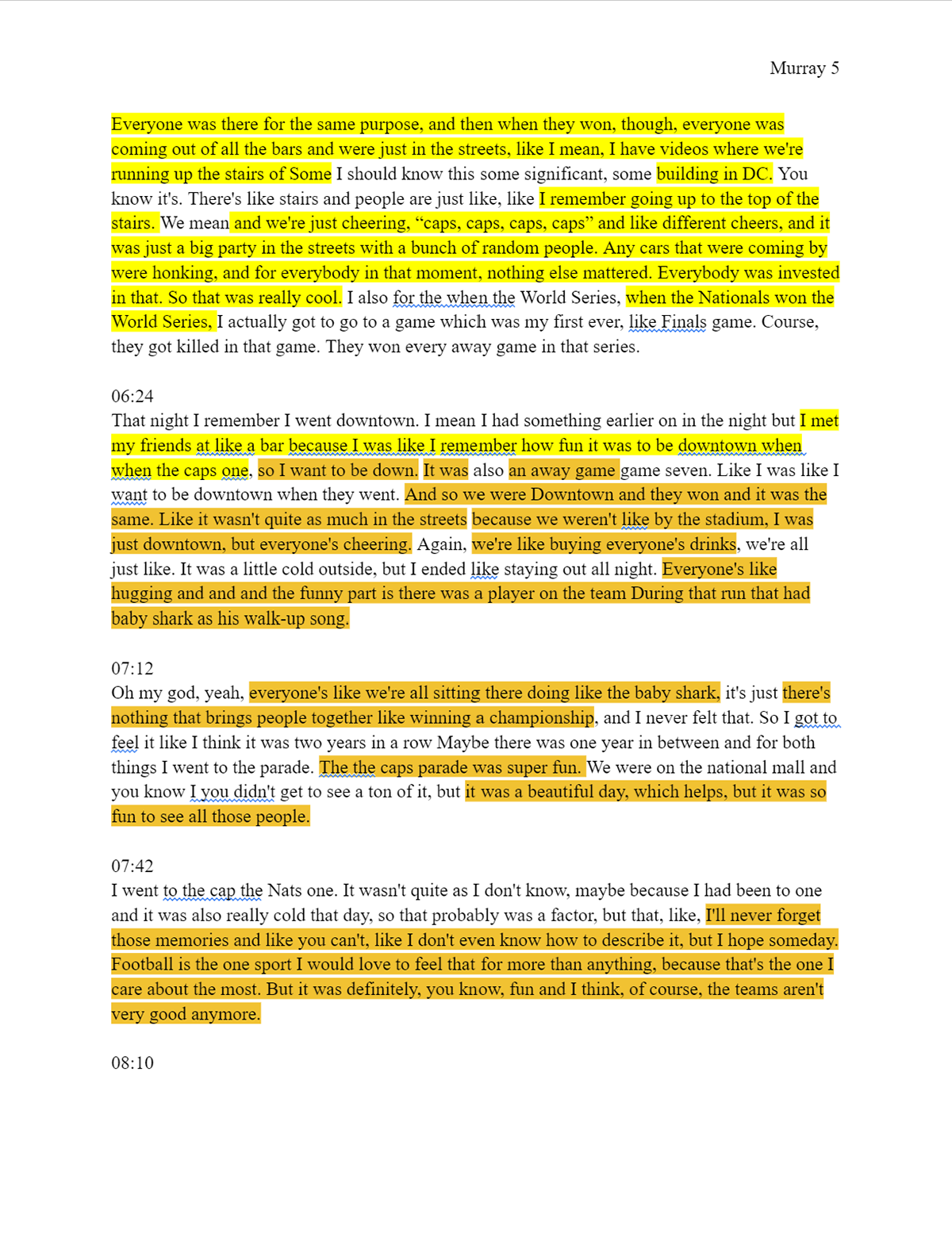 Example of transcript 2. The highlighted portions are what I'd include on the website.