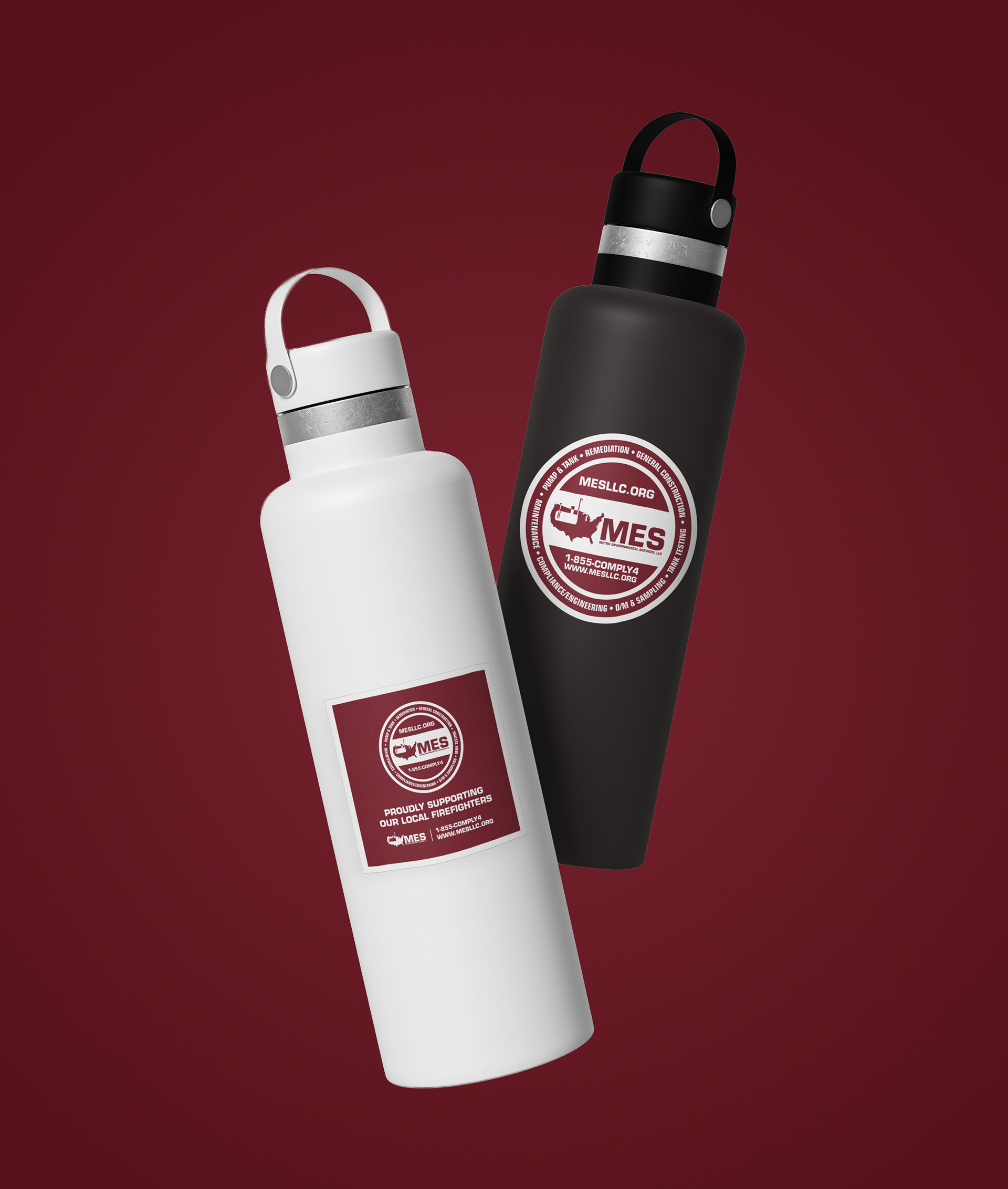 MES local firefighter support stickers on water bottles.