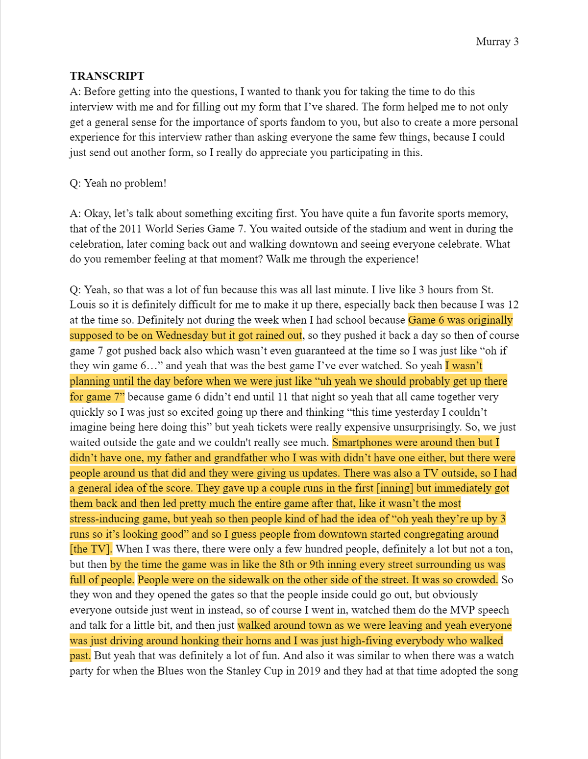Example of transcript 1. The highlighted portions are what I'd include on the website.