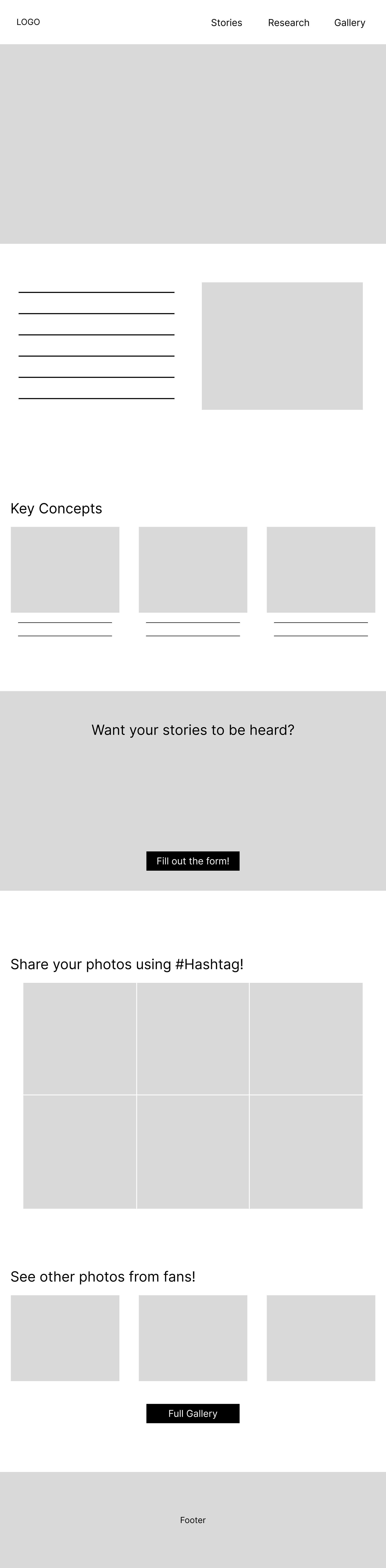 Homepage wireframe draft 1