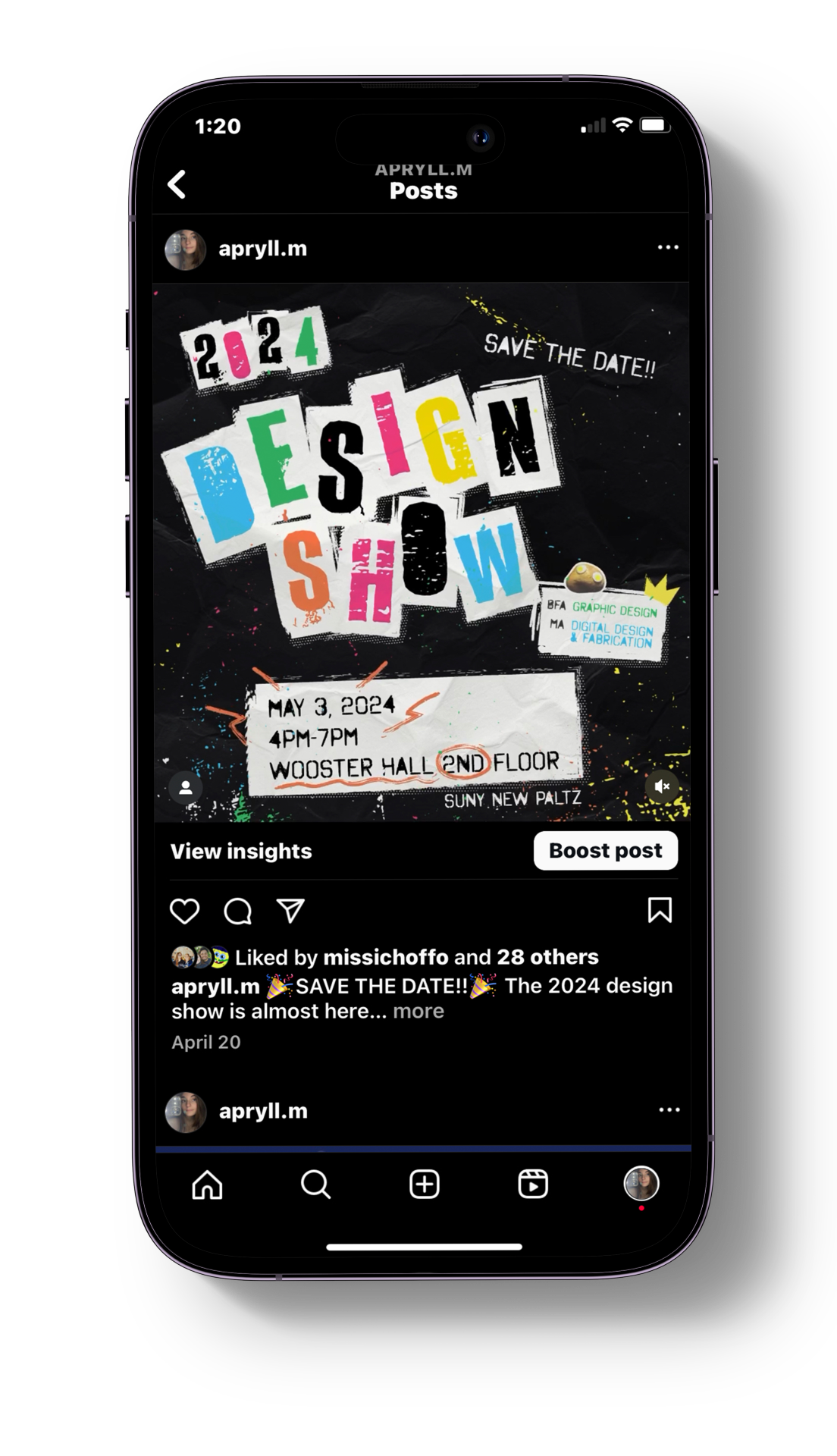 Social media version of poster. Posted on the department's official Instagram, as well as sent out to students part of the show to post on their own profiles.
