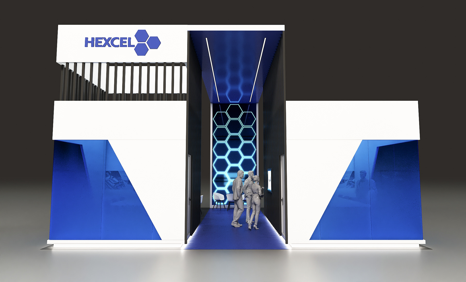 Hallway view highlighting hexagons throughout design.