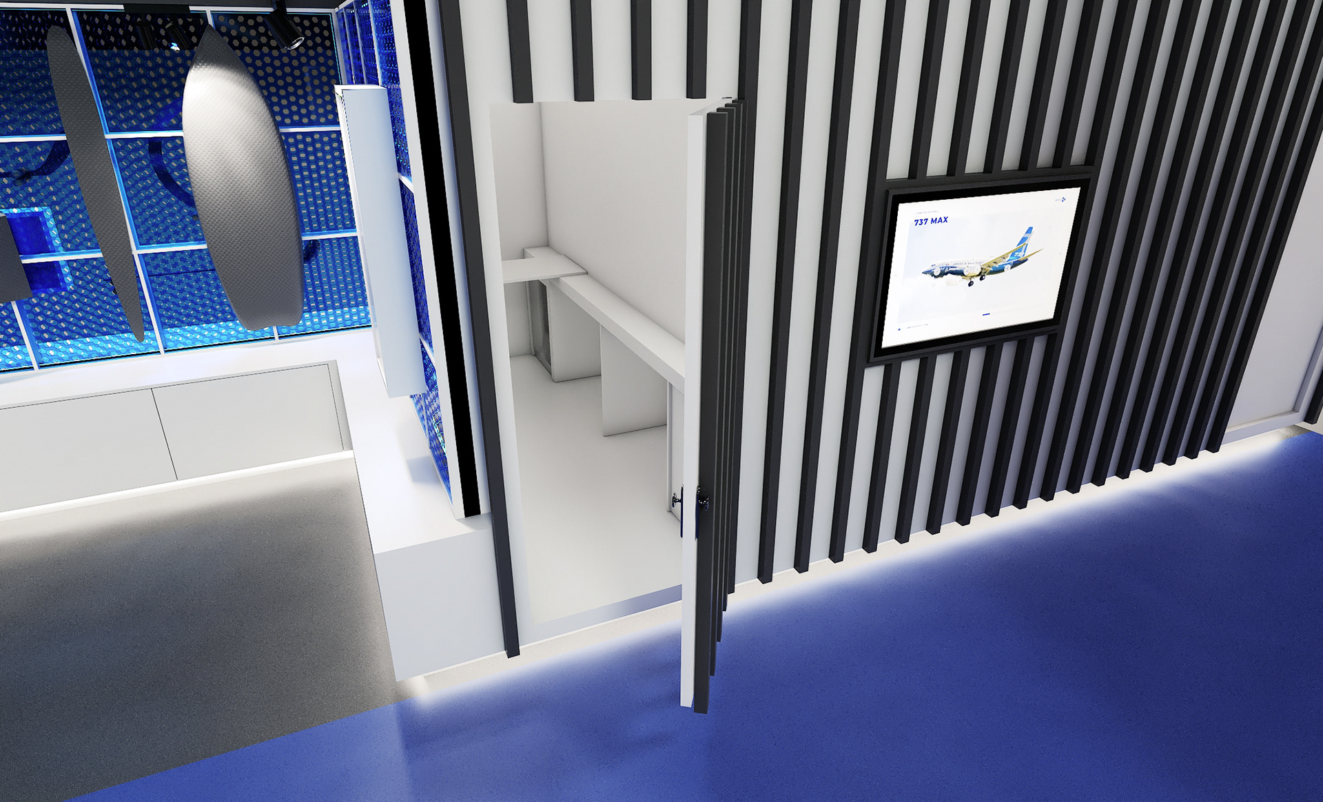 Hidden storage room with desk.