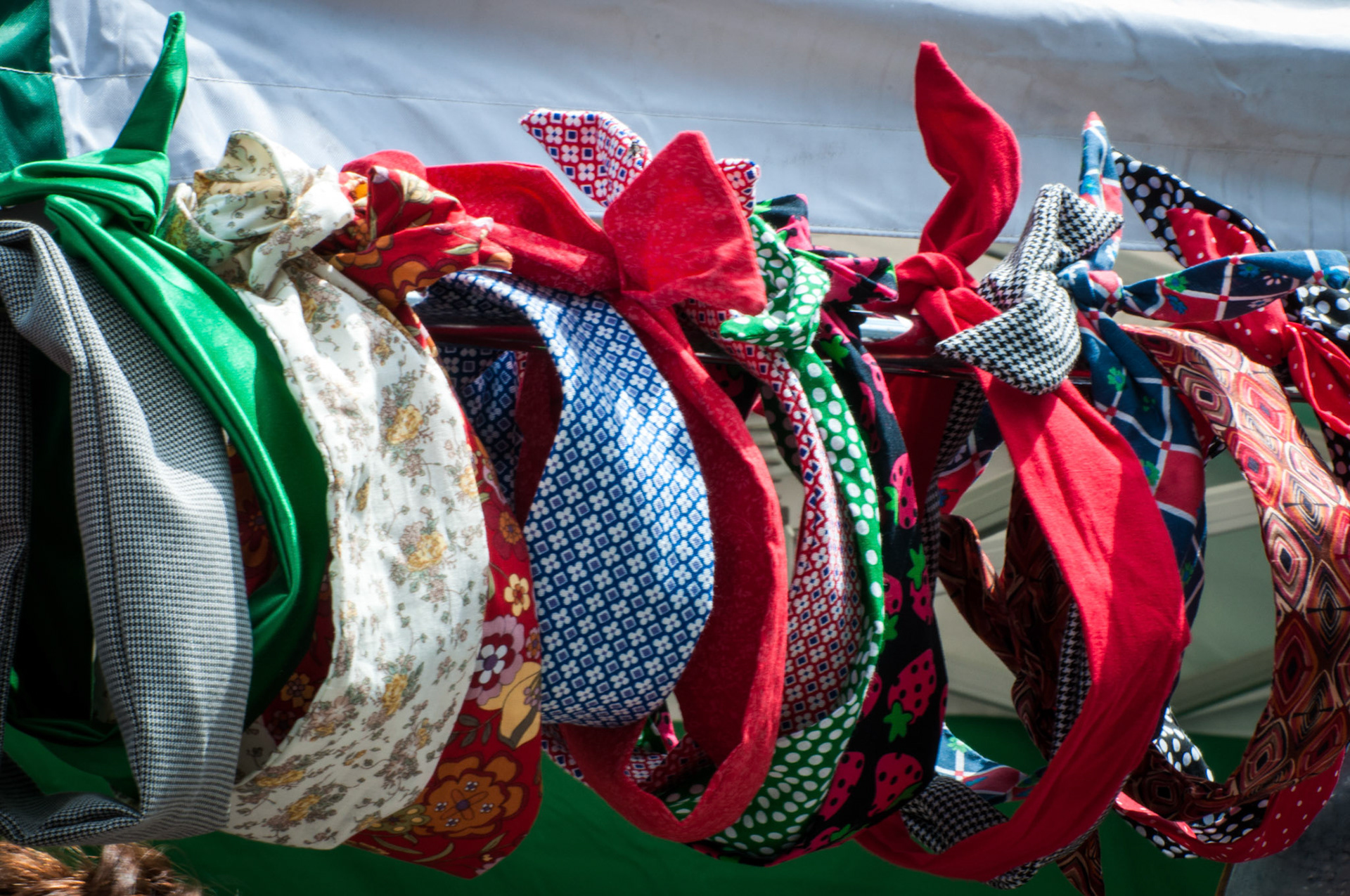 At a festival in Brighton, these headscarves made some interesting colours and patterns.