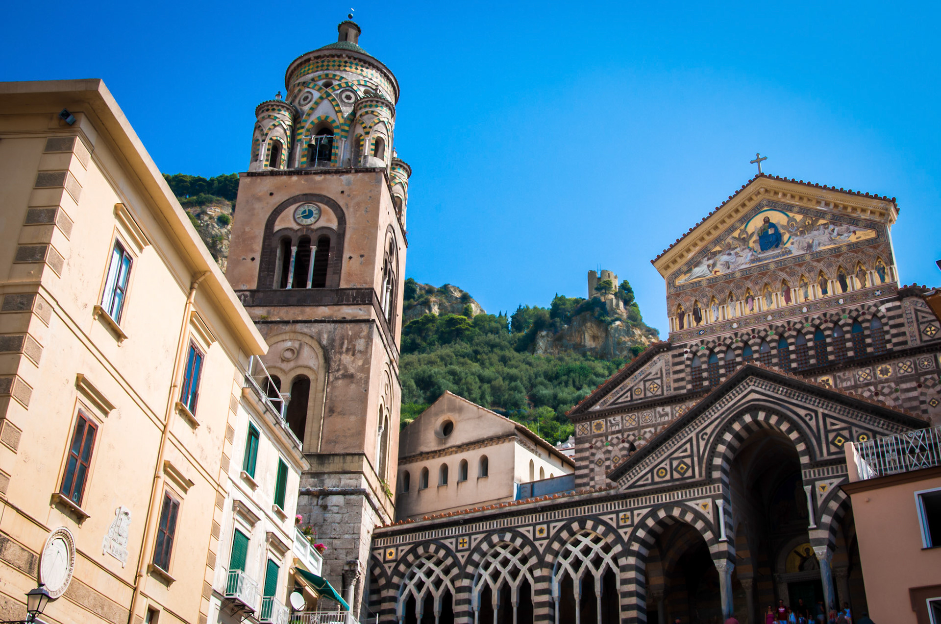 The main ornate church in the town of Amalfi. It was a beautiful day, with the temperature to match.