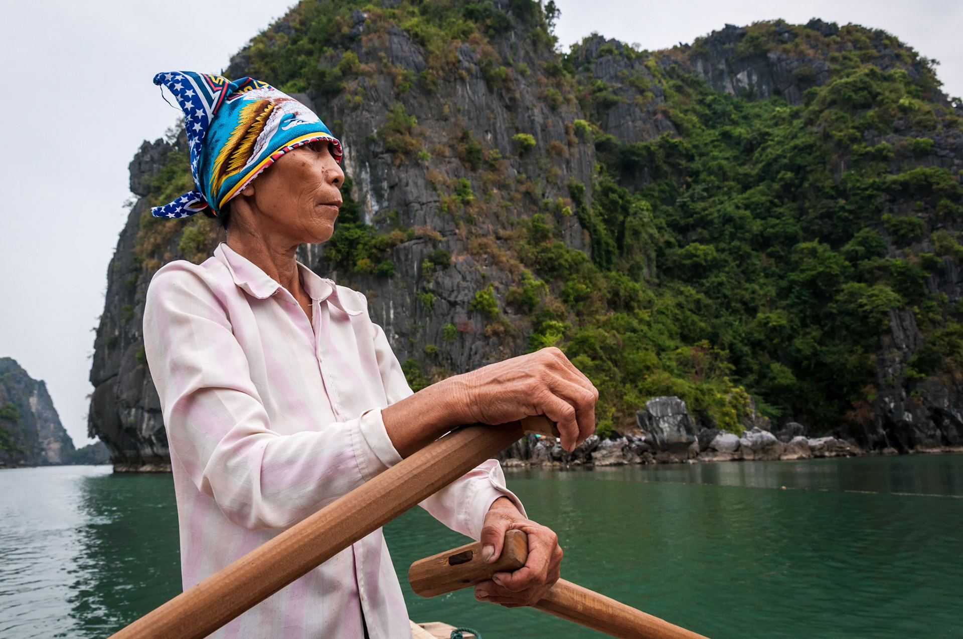 Rowing in to the village