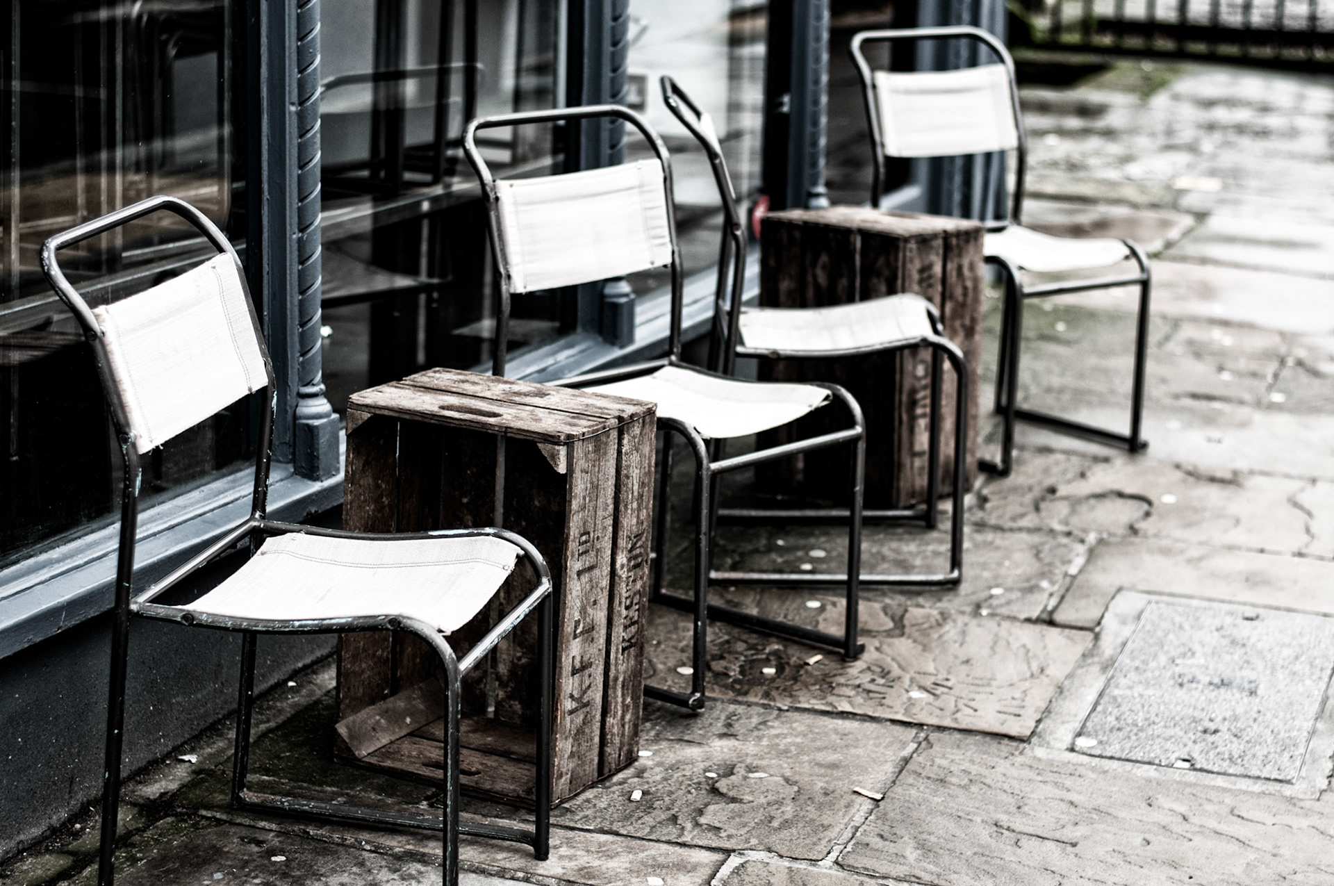 These chairs and "tables" are part of a fancy new coffee shop that opened up recently.