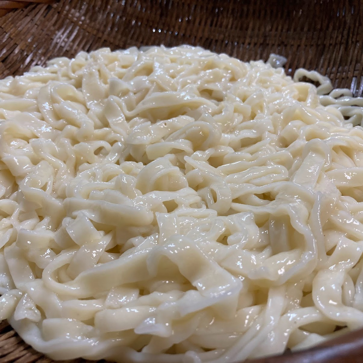 fresh udon noodles right after the boiling