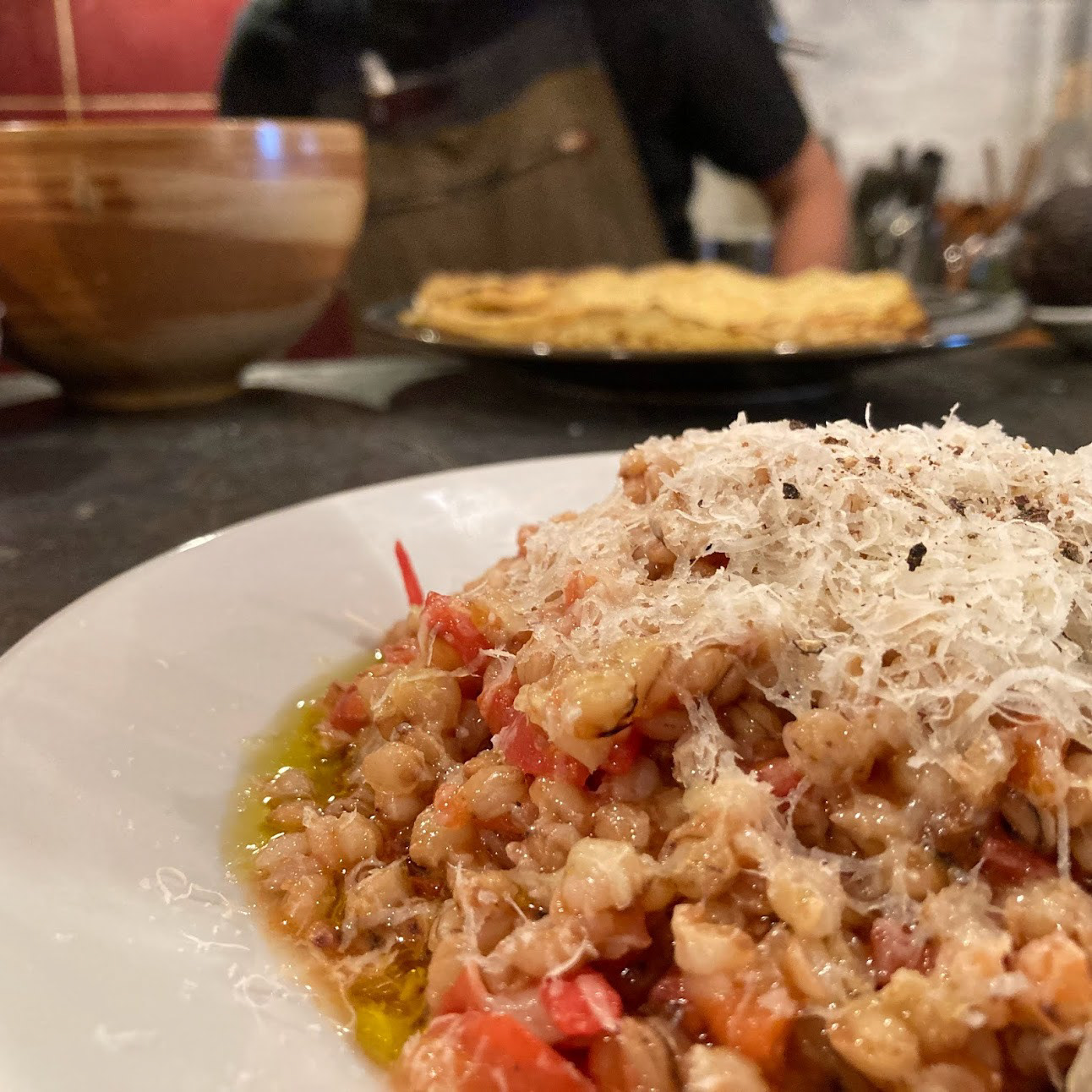 fresh tomato, olive oil, shaved parmesan cheese and farrow risotto that was made right in front of me. It felt so personal and made with care because it was made while the chef was telling me about how he got into cooking. Felt like a home cooked meal that was perfect for the rainy gray day.
