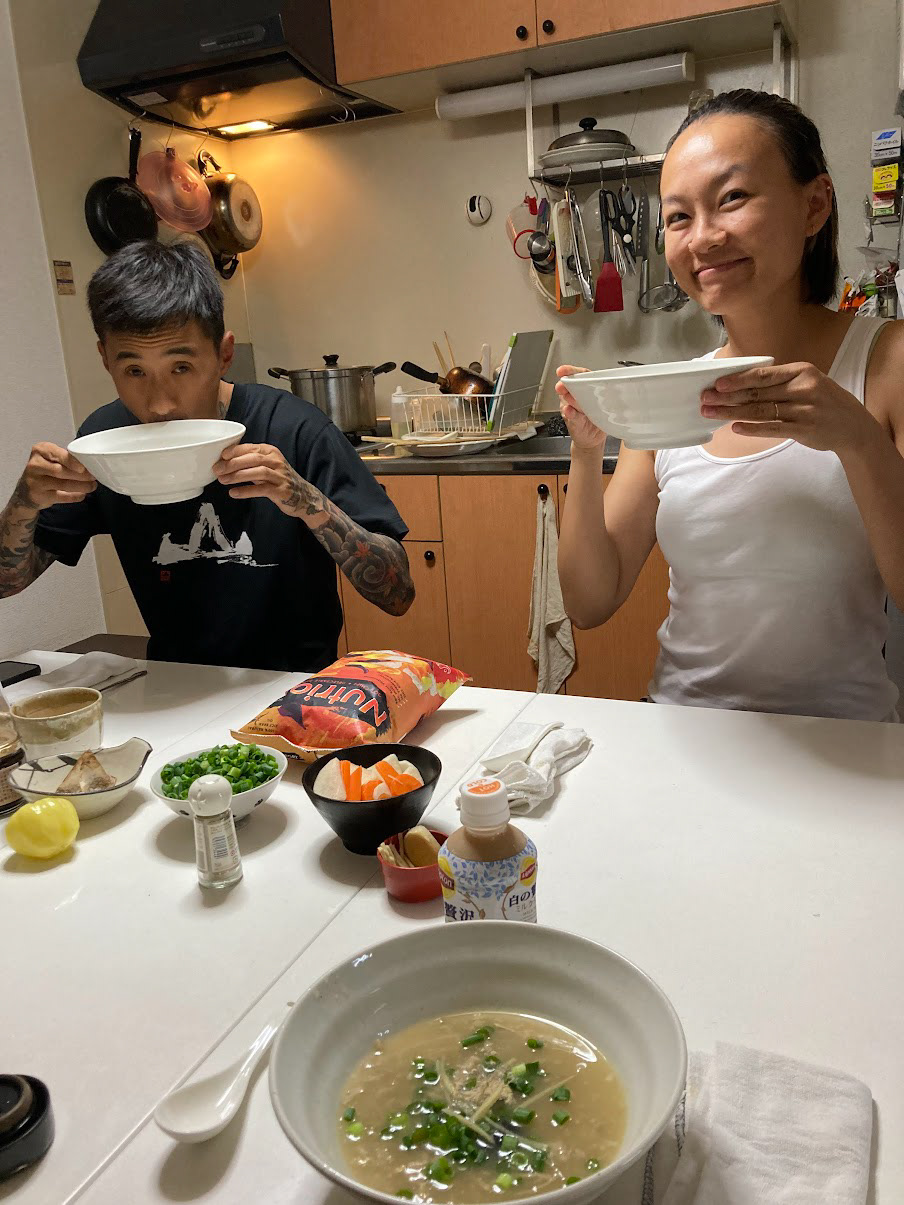 manki and james happy with her rice porridge!