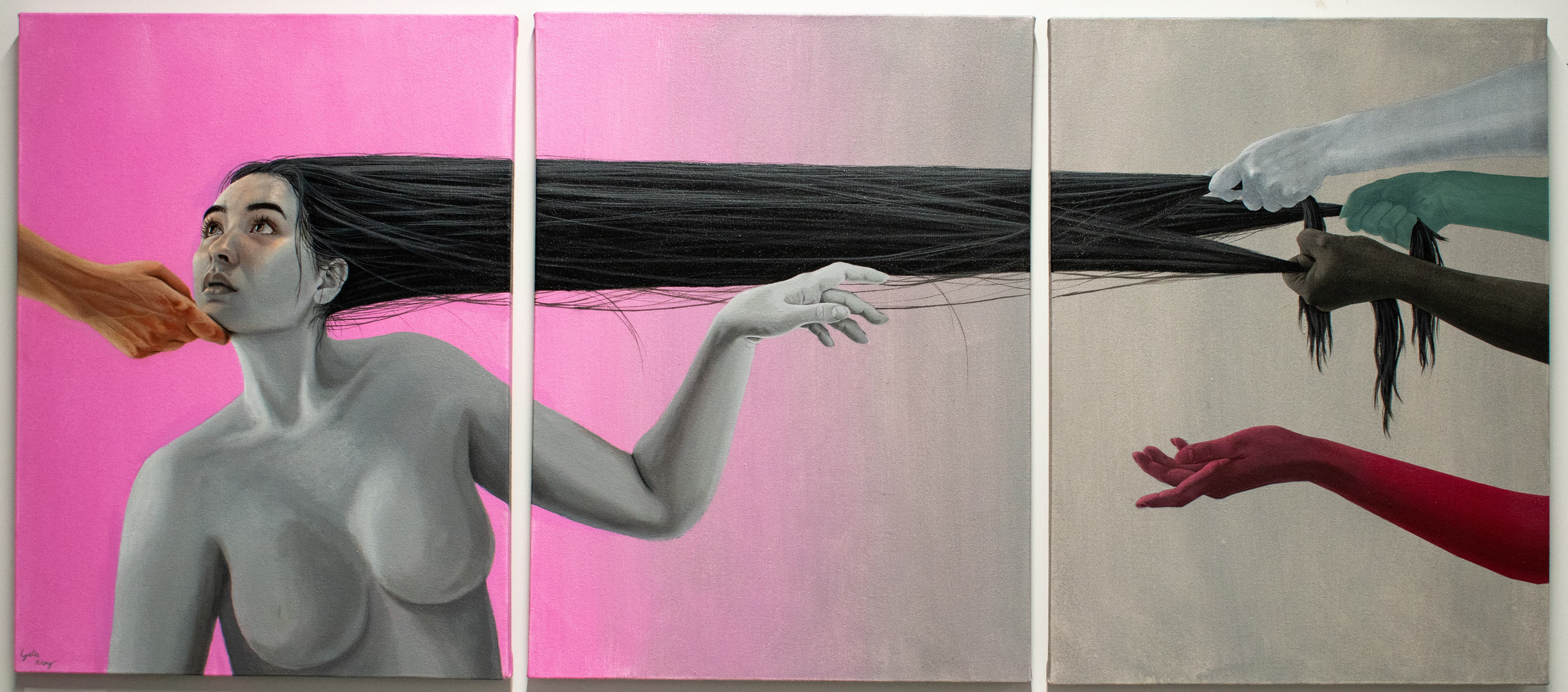 "Revelations," acrylic on canvas, 24 x 54in (3 panels 24 x 18in)