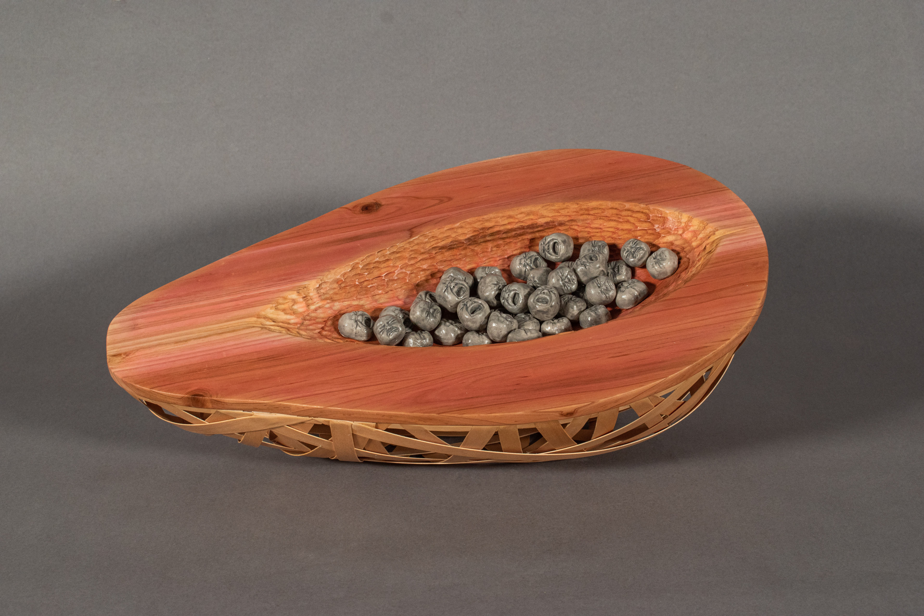 "Mother," eastern cedar, maple, porcelain, acrylic, 10.75 x 18 x 5.5in