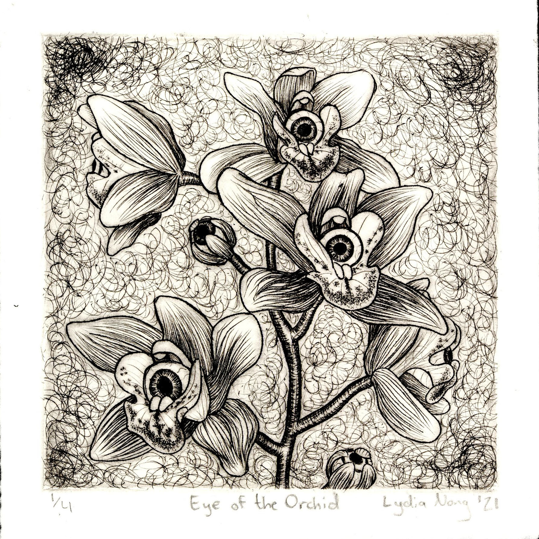 "Eye of the Orchid" B&W - Intaglio