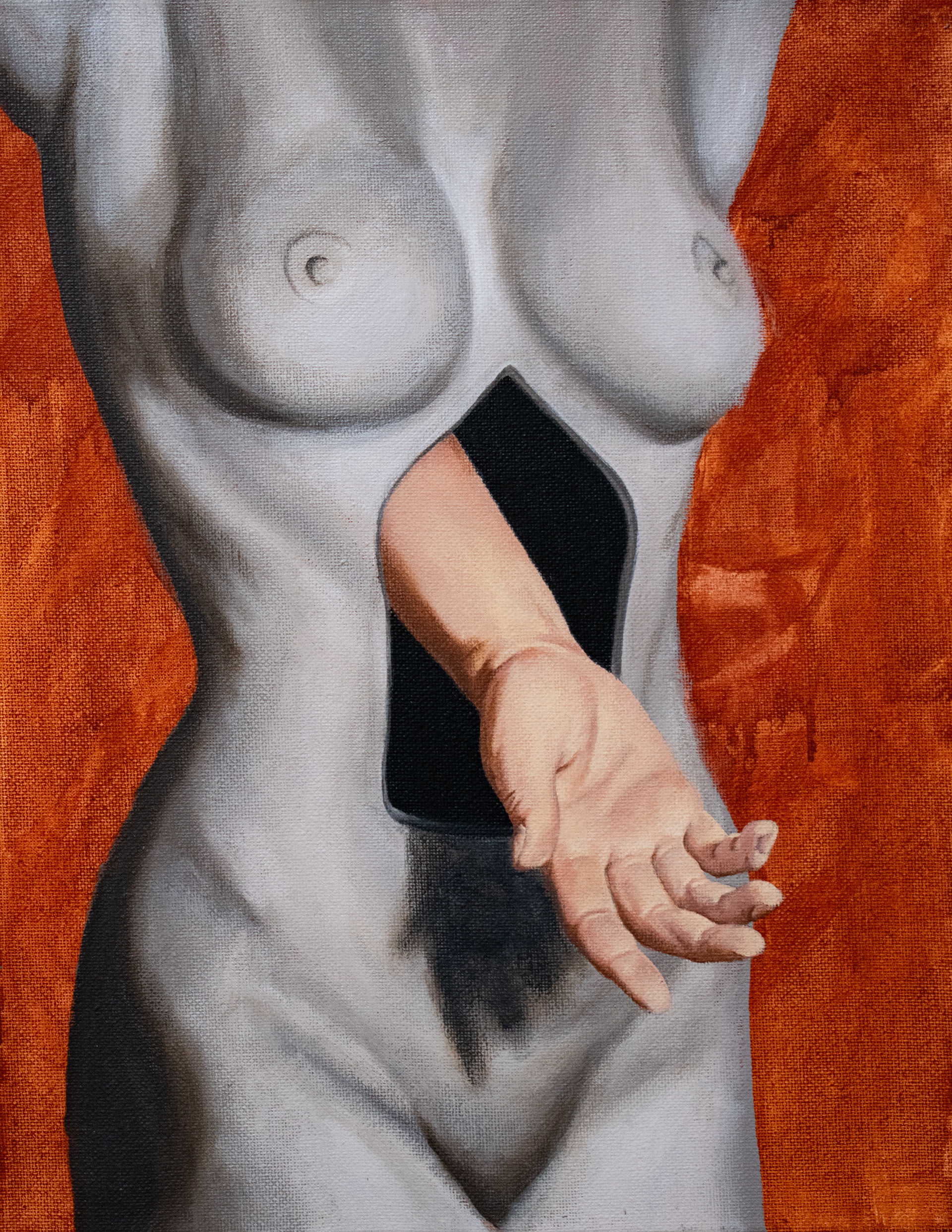 "Up the Rabbit Hole," Acrylic on canvas, 14 x 11in