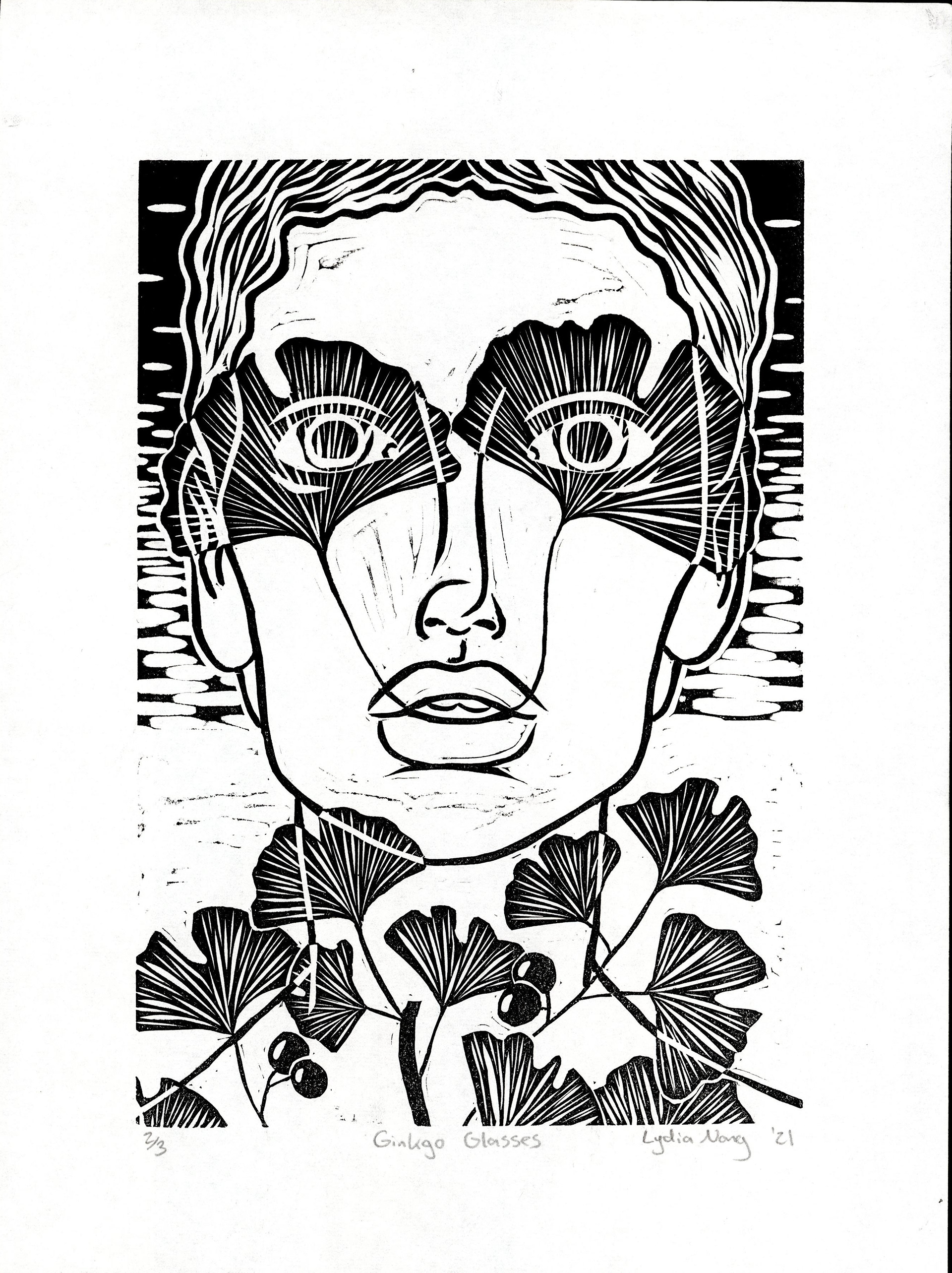 "Ginkgo Glasses" - Relief Print