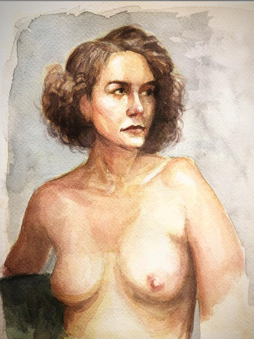 Study portrait of a woman, on cold press paper, 6x8 in