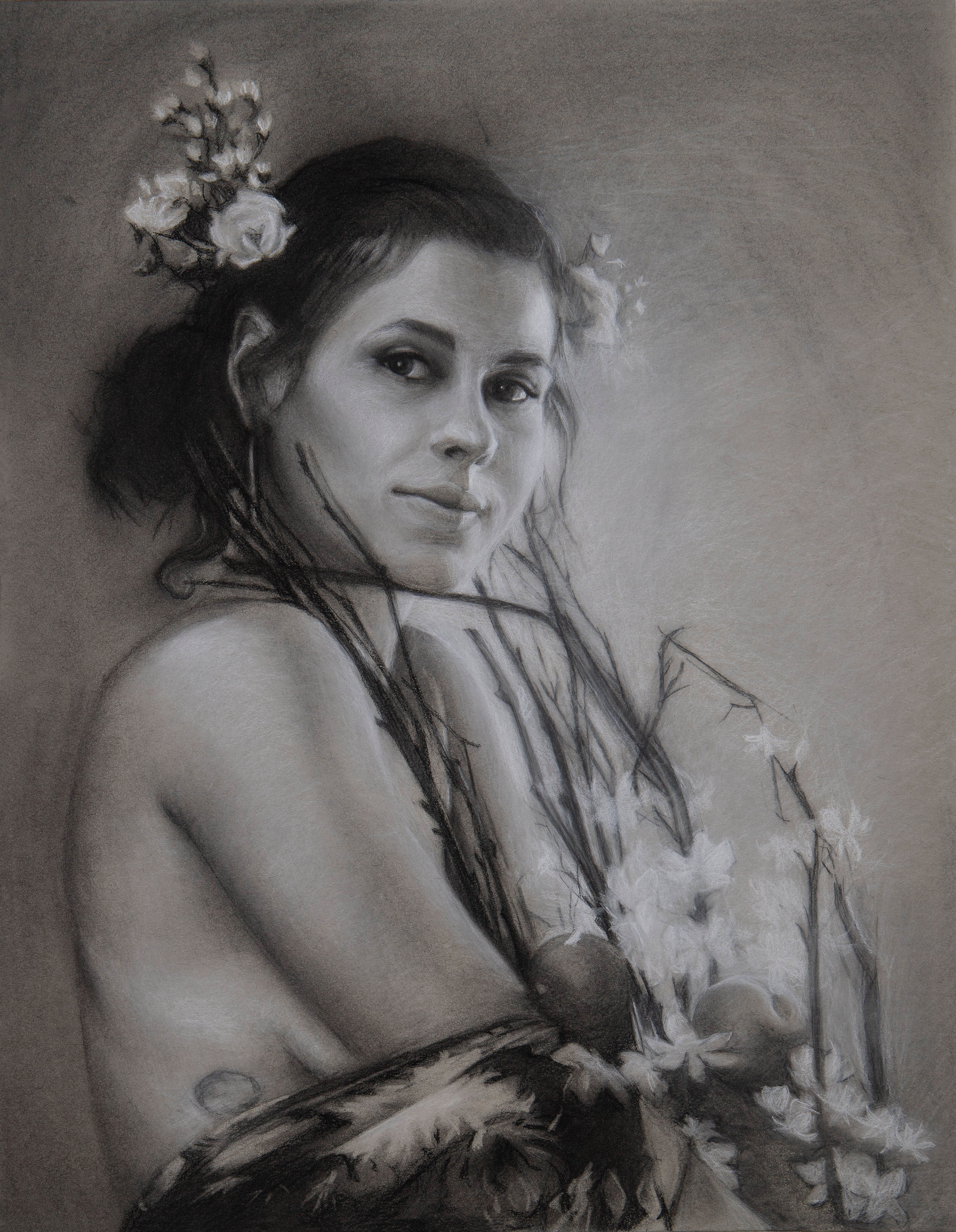 Persephone II, 2019, charcoal on toned paper, 14x18 in