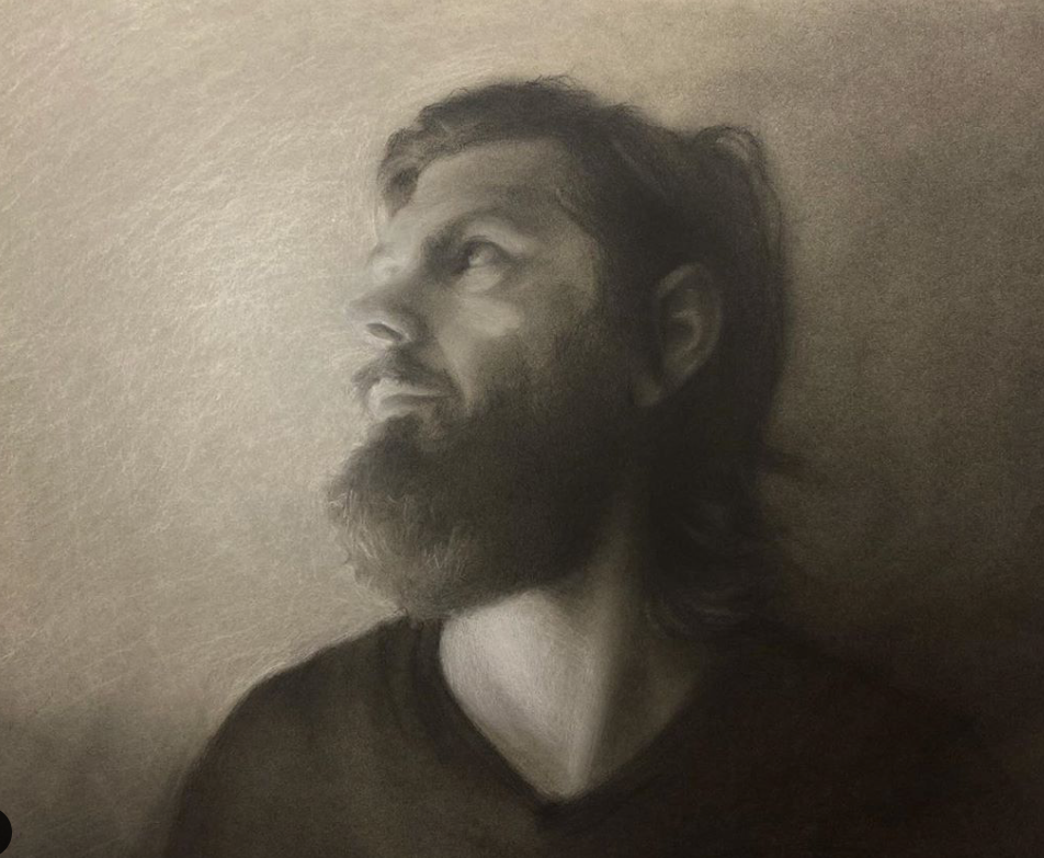 Tim, 2020, charcoal on toned paper, 18x24 in, SOLD
