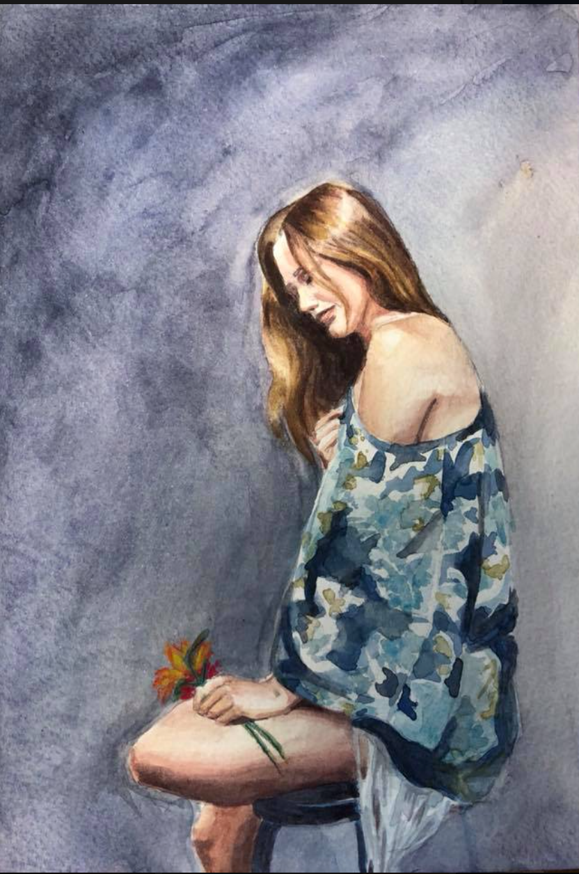 Blue Kimono, on cold press paper, 8x10 in