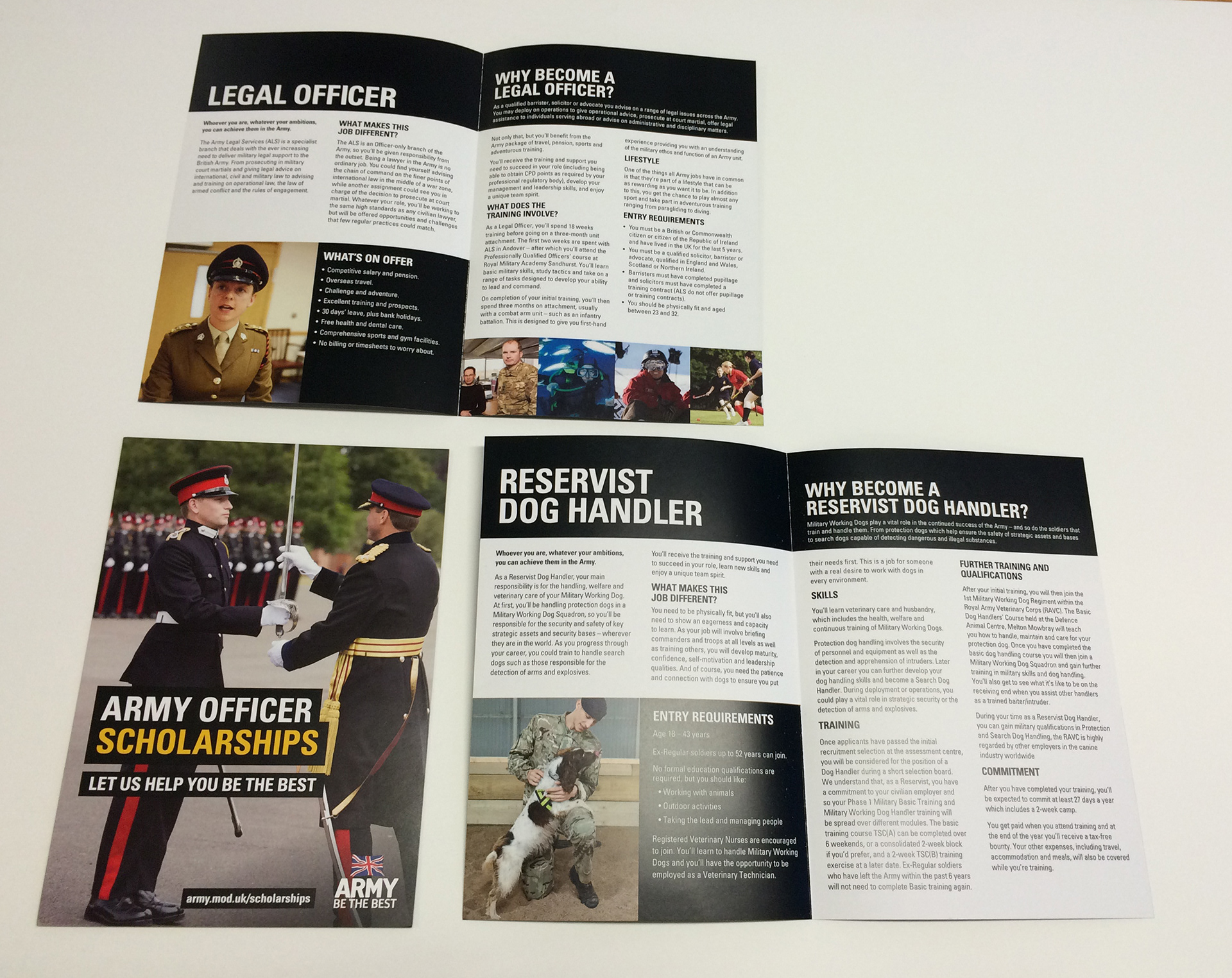 Army roles recruitment information leaflets