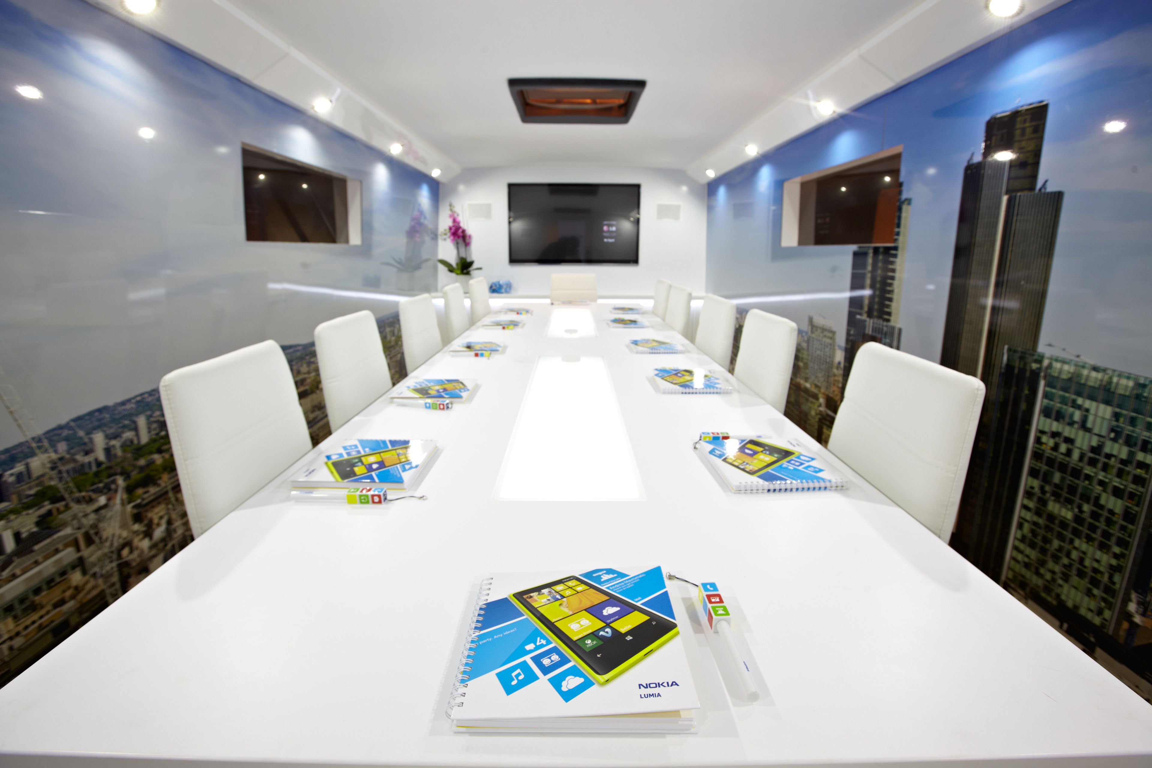 This is Lumia campaign – Nokia roadshow bus interior artwork and promotional items
