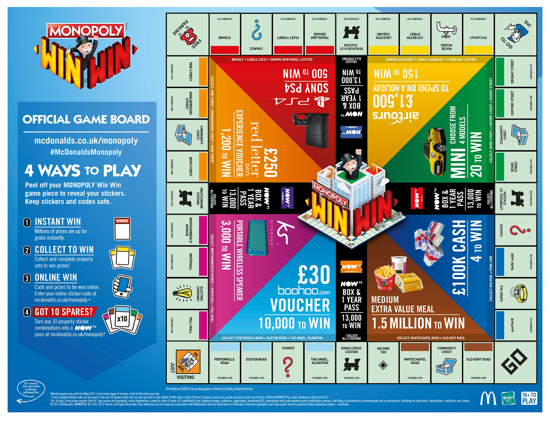 McDonald's Monopoly – UK  2017  – in Restaurant tray liner