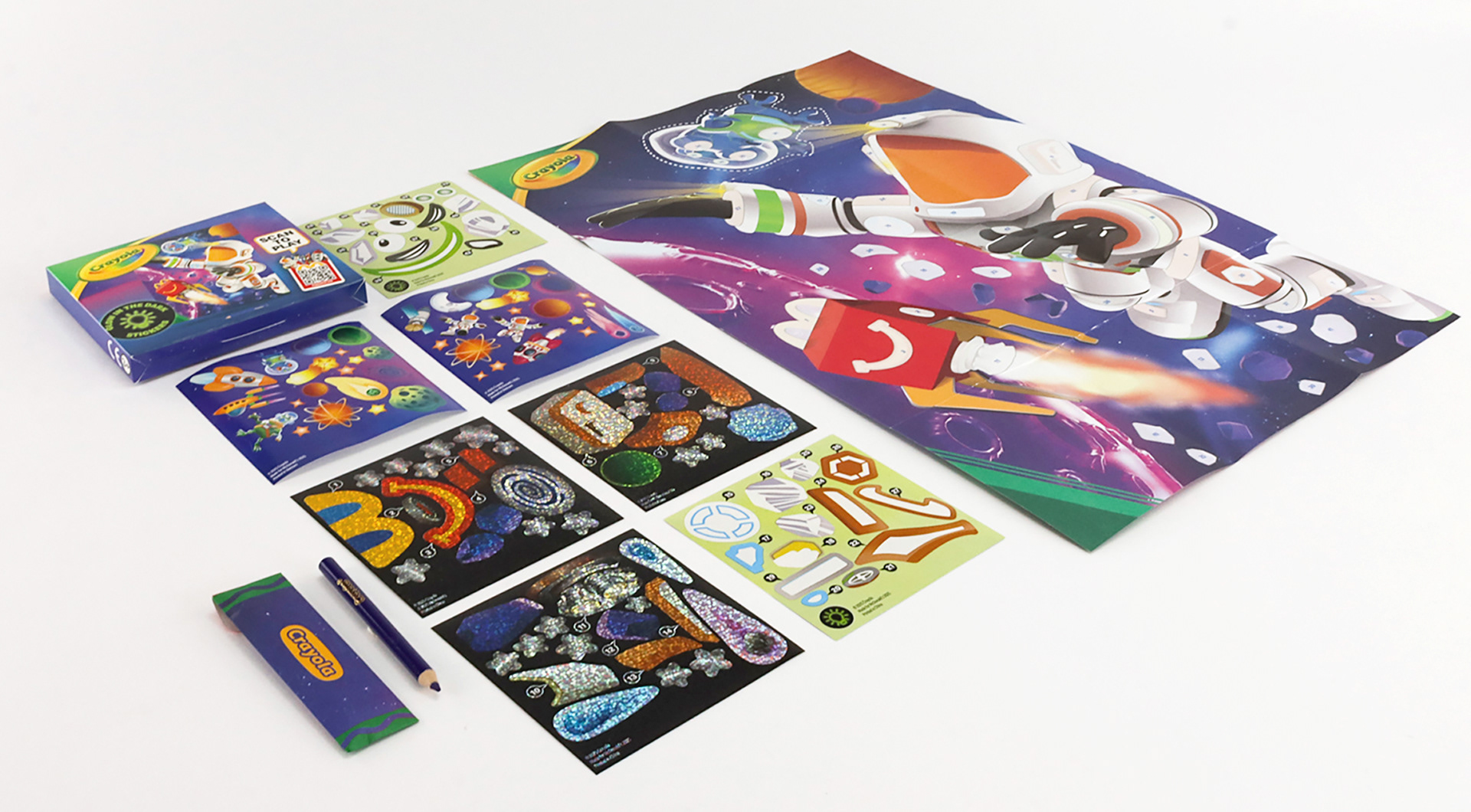 Glow in the dark activity poster and stickers – What's in the box!