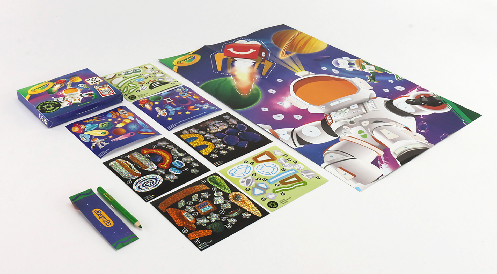 Glow in the dark activity poster and stickers – What's in the box!
