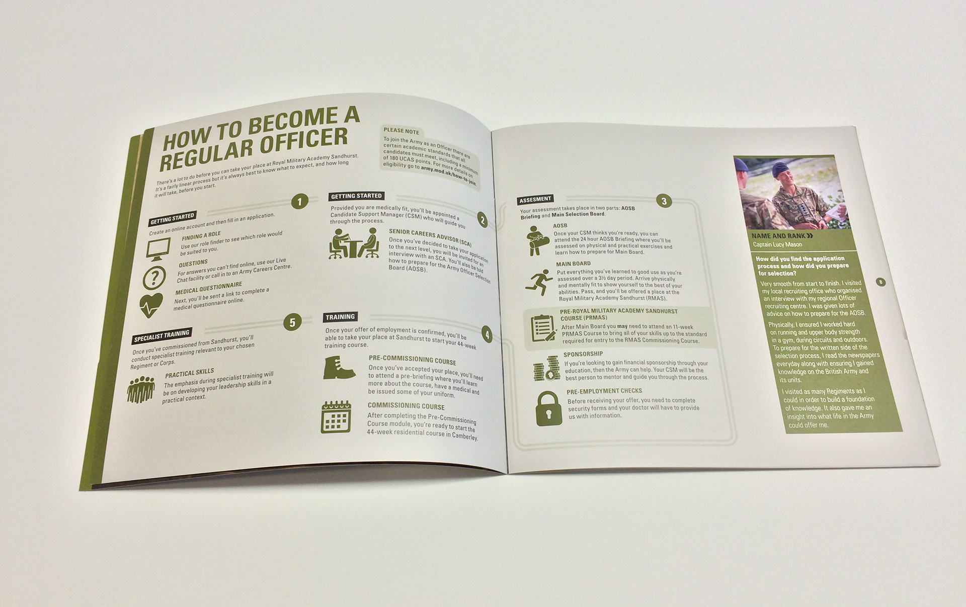Army Officer recruitment guide booklet (inside pages)