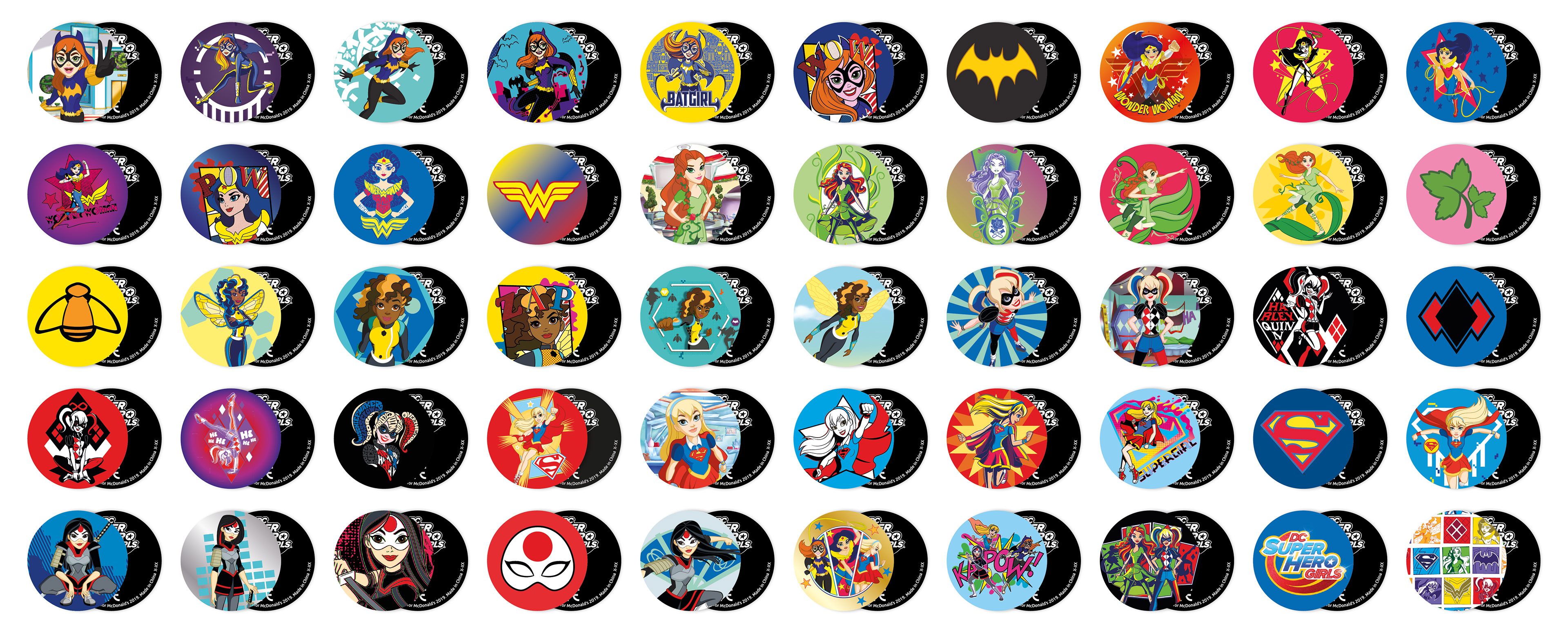 POGs – France 2018 – Set 1 DC SuperHero Girls. Each toy had 10 POGs and 1  plastic token to play