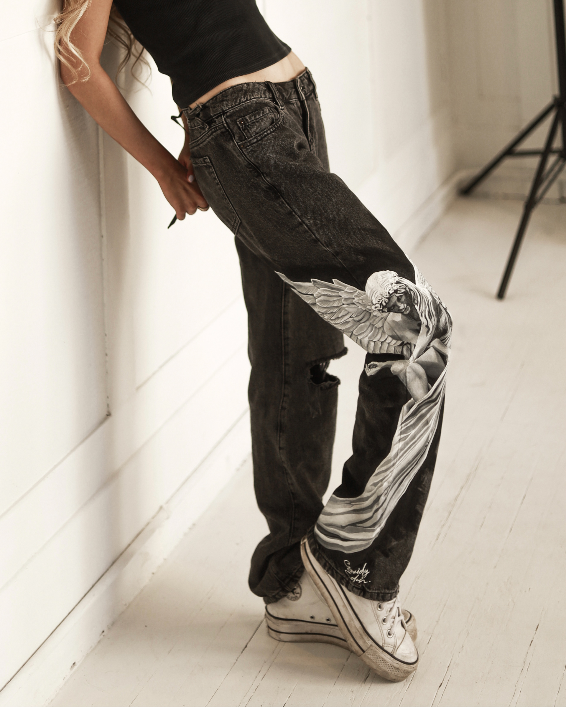 Hand-painted denim jeans