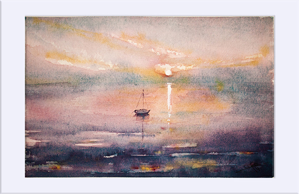 "ATARDECER IV " - Acuarela, 16.5x26 cm