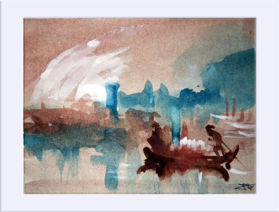 "Envidiando a Turner I " - Acuarela sobre cartón gris, 19.5x26.5 cm