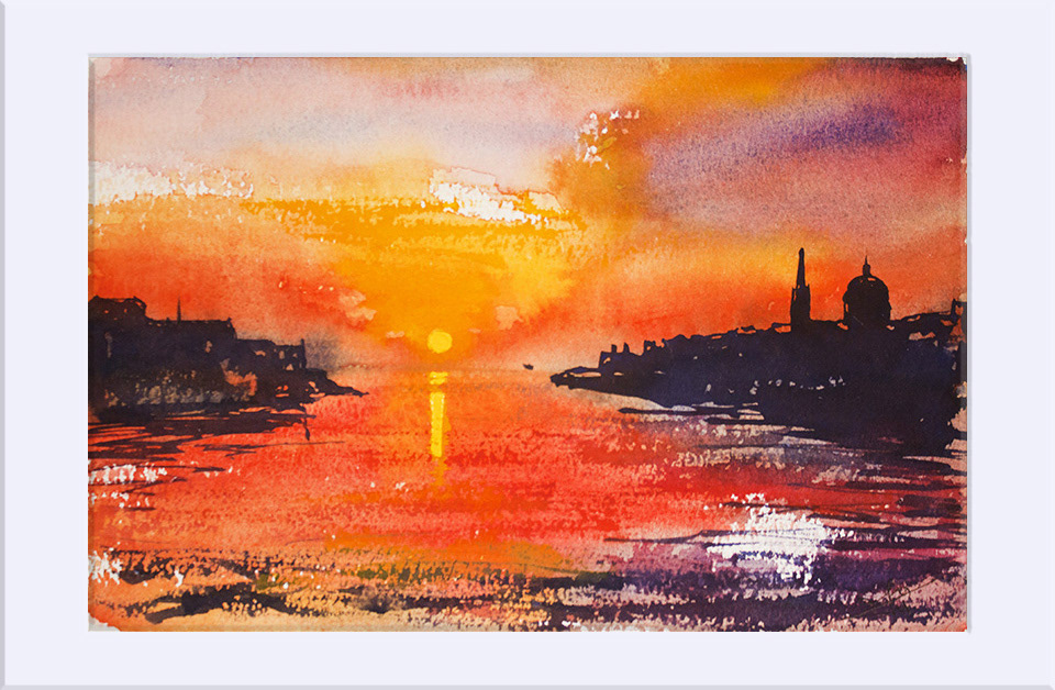 "Atardecer V " - Acuarela, 17x26 cm