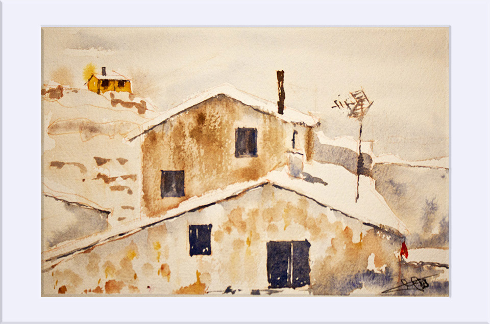"Concud nevado VI (estudio)" - Acuarela, 16.5x25.5 cm
