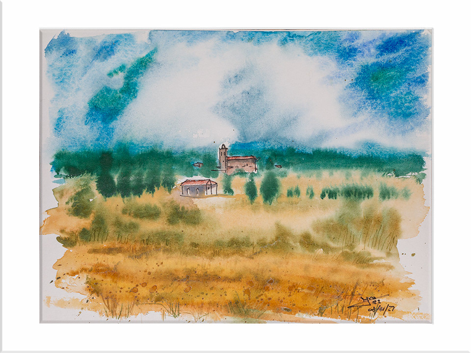 Jabaloyas. A lo lejos. Acuarela y tinta, 24 x 32 cm