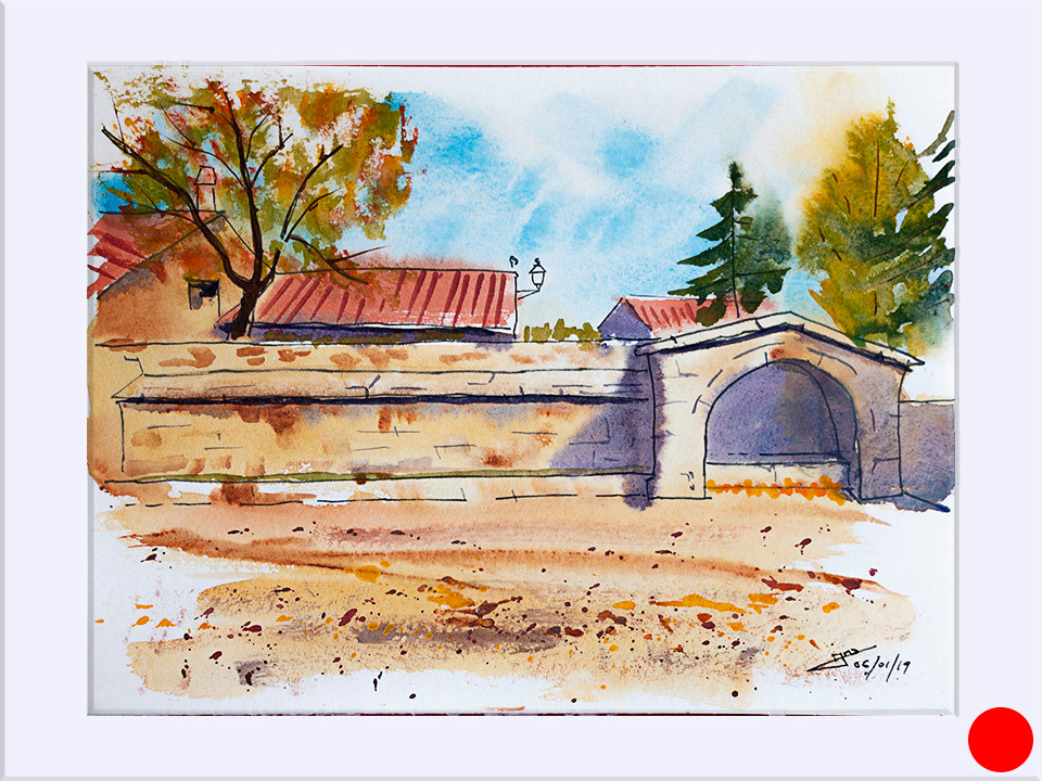 "Jabaloyas. Fuente" - Tinta y Acuarela, 24x32 cm