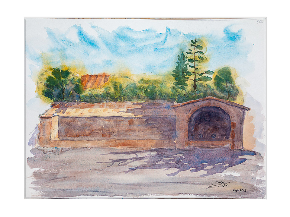 Jabaloyas. Fuente. Acuarela, 36 x 48 cm