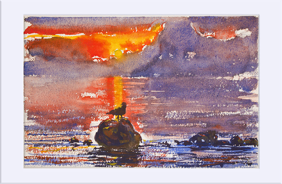 "Atardecer VI " - Acuarela, 16.5x25.5 cm