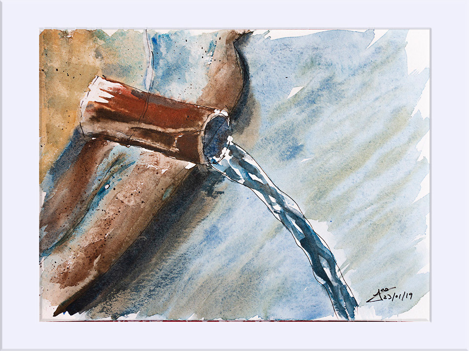 "Jabaloyas. Caño" - Tinta y Acuarela, 24x32 cm